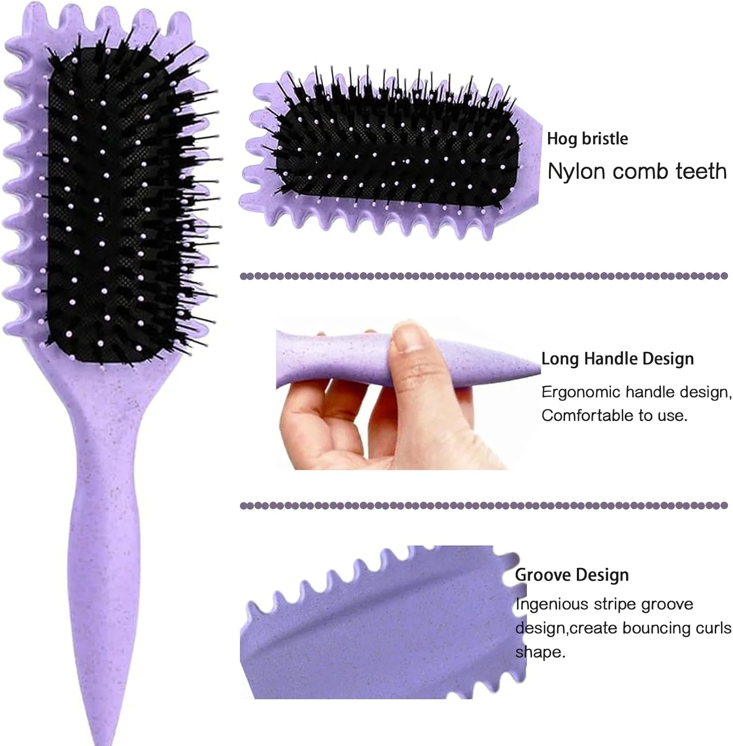 برس حالت دهنده فر مو مکس مانا، برس حالت دهنده موی فر برای باز کردن گره، شانه کردن، حالت دادن و مشخص کردن فرها برای زنان و مردان، کشش کمتر، کاهش کشیدگی و جداسازی فر (بنفش)