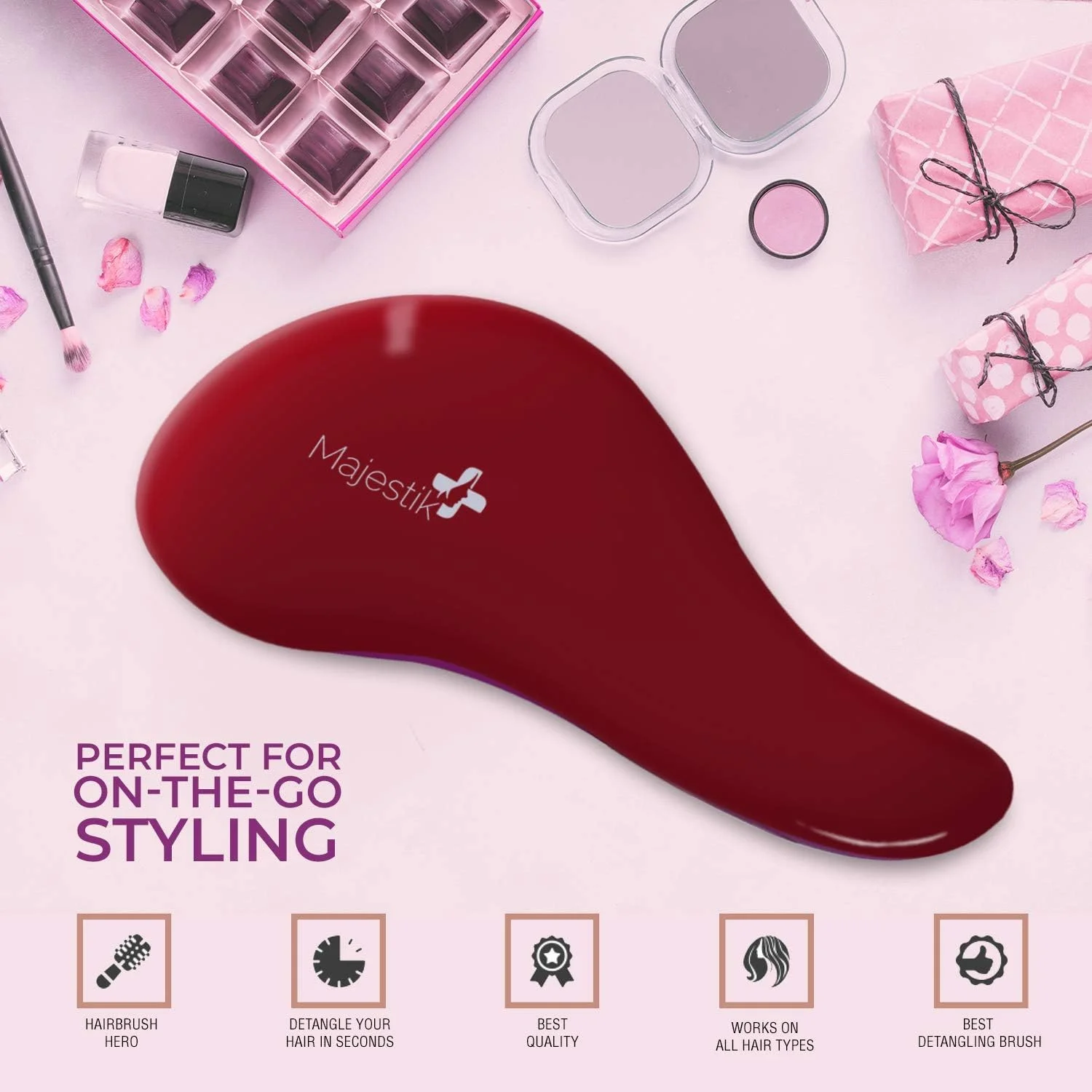 برس باز کننده گره مو Majestik+ برای بزرگسالان و کودکان - خداحافظ موهای گره خورده