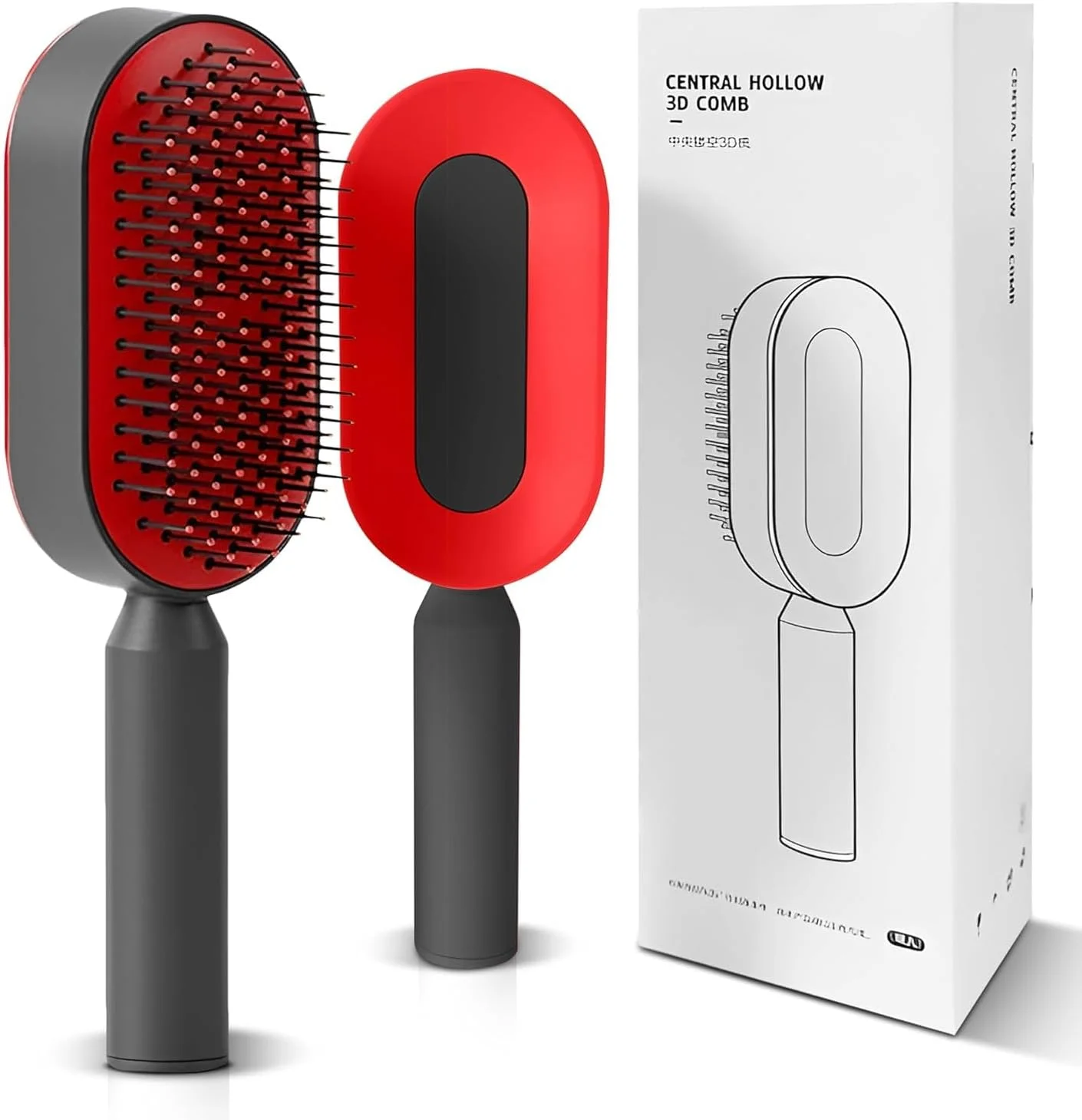 برس مو خود تمیز شونده Mariyab™ - برس بالشتک هوای سه بعدی جدید برای باز کردن گره مو - ماساژور پوست سر - برس مو با موهای نایلونی برای انواع مو - برس مو با تمیز کردن آسان برای زنان و مردان (قرمز)