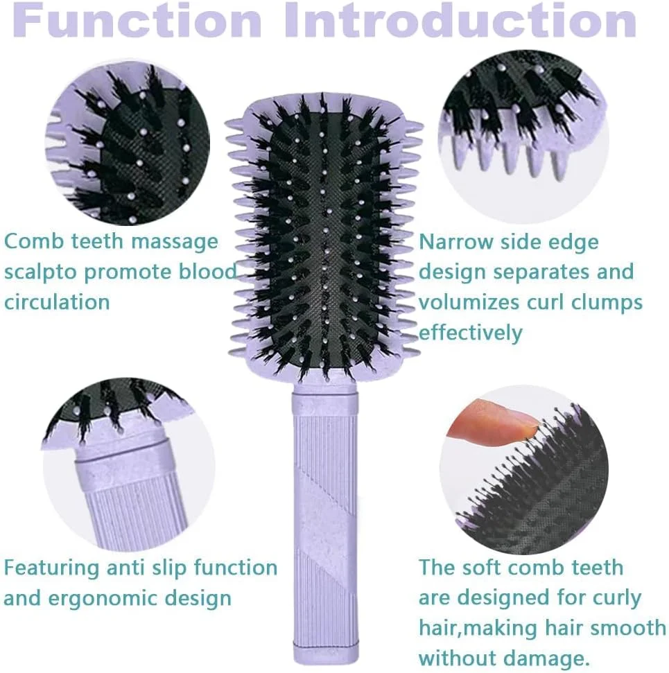 برس حالت دهنده فر مو مکس مانا مدل Secret، برس حالت دهنده موهای فر برای باز کردن گره، شانه کردن، حالت دادن و مشخص کردن فرها برای زنان و مردان، کشش کمتر، کاهش کشیدگی و جدا شدن فرها (مربع - بنفش)