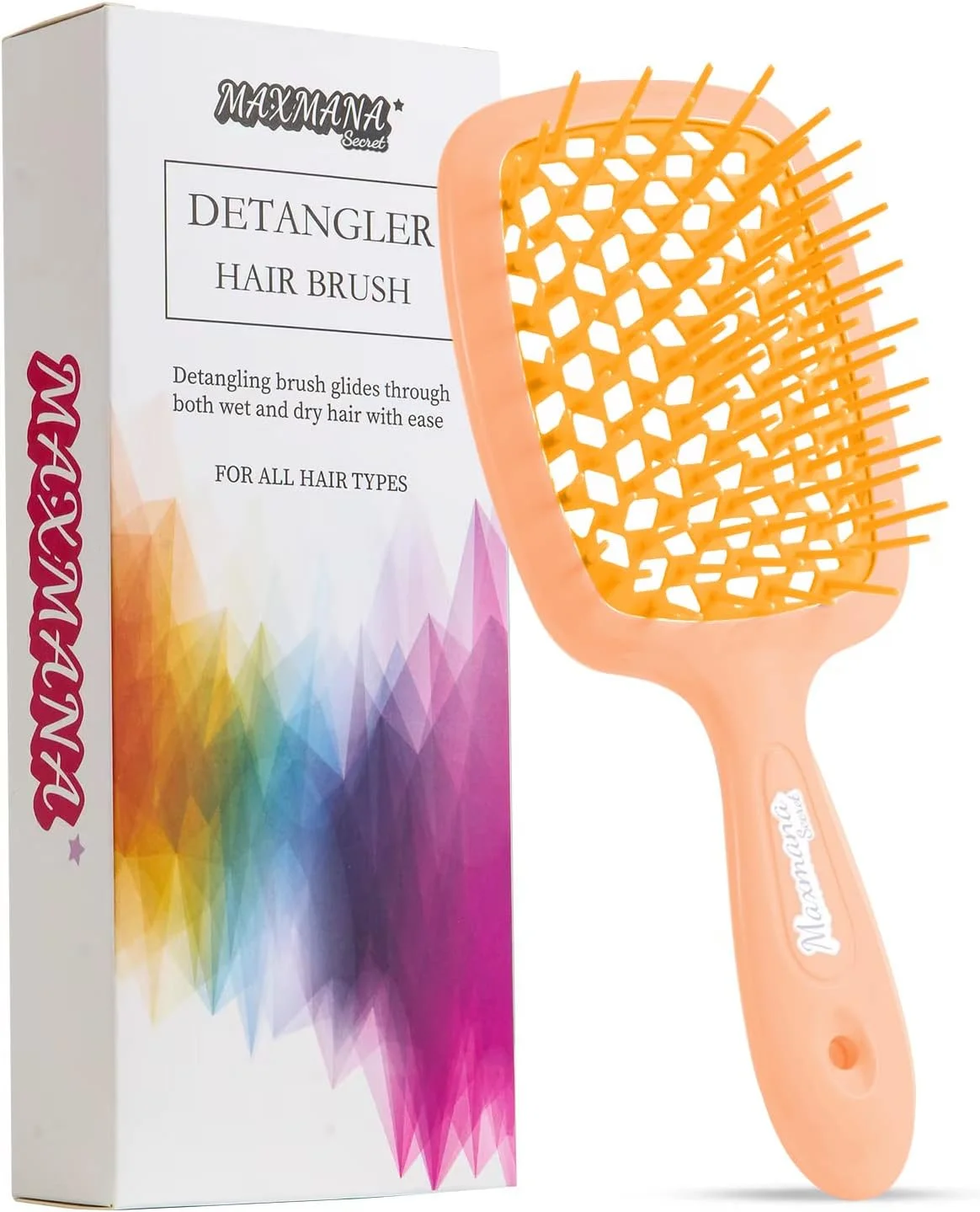برس موی گره باز کن مکس مانا سکرت، برس باز کننده گره مو، شانه فر کننده ماساژ برای زنان، مردان، دختران و کودکان برای موهای طبیعی فر، خیس، خشک، ضخیم، صاف و بلند (نارنجی)