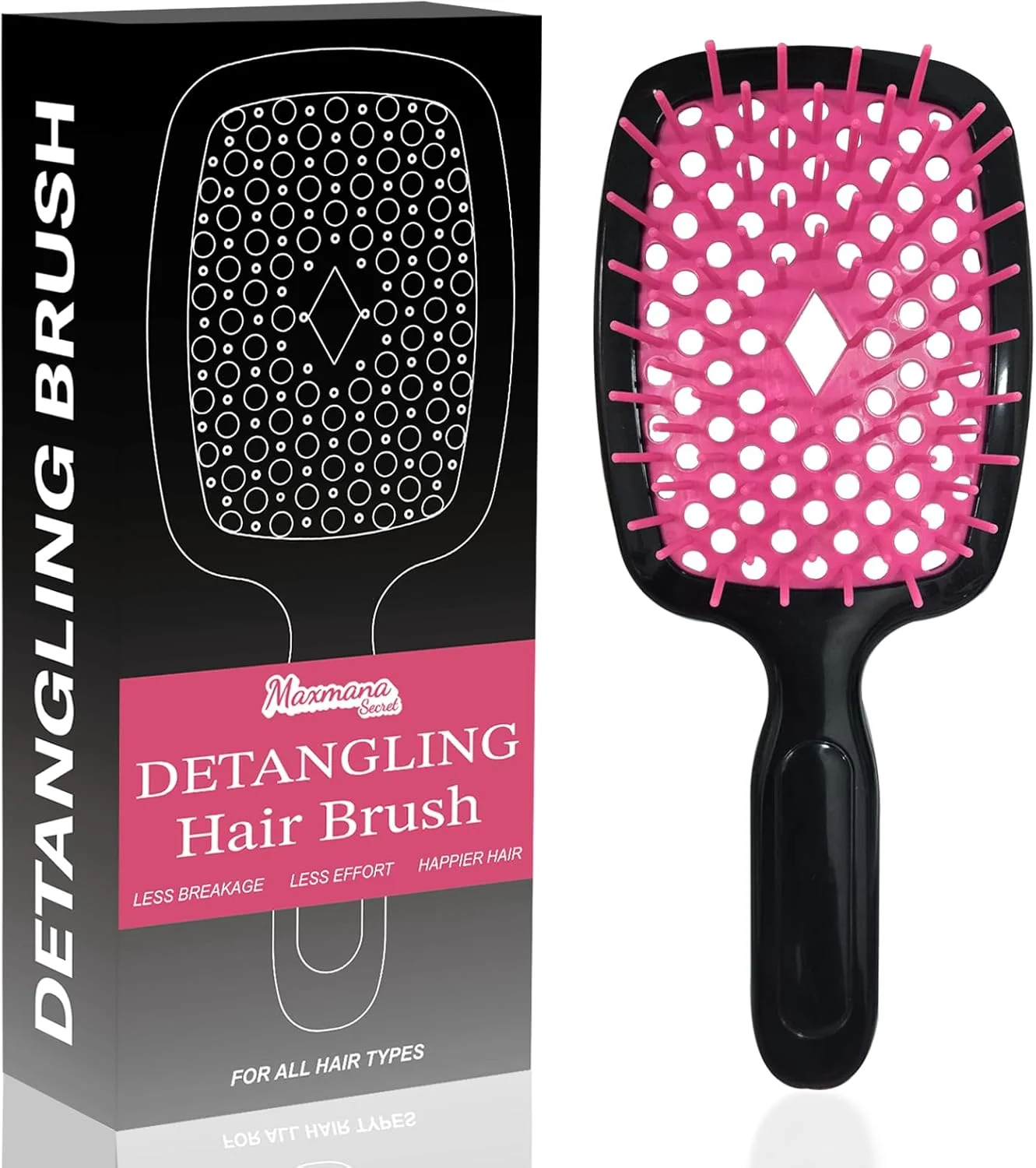 برس باز کننده گره مو مکس مانا سکرت، برس باز کننده گره، شانه فر کننده ماساژ برای زنان، مردان، دختران و کودکان برای موهای طبیعی فر، خیس، خشک، ضخیم، صاف و بلند (مشکی قرمز)