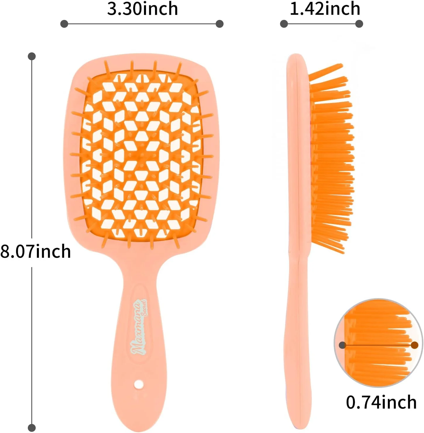 برس موی گره باز کن مکس مانا سکرت، برس باز کننده گره مو، شانه فر کننده ماساژ برای زنان، مردان، دختران و کودکان برای موهای طبیعی فر، خیس، خشک، ضخیم، صاف و بلند (نارنجی)