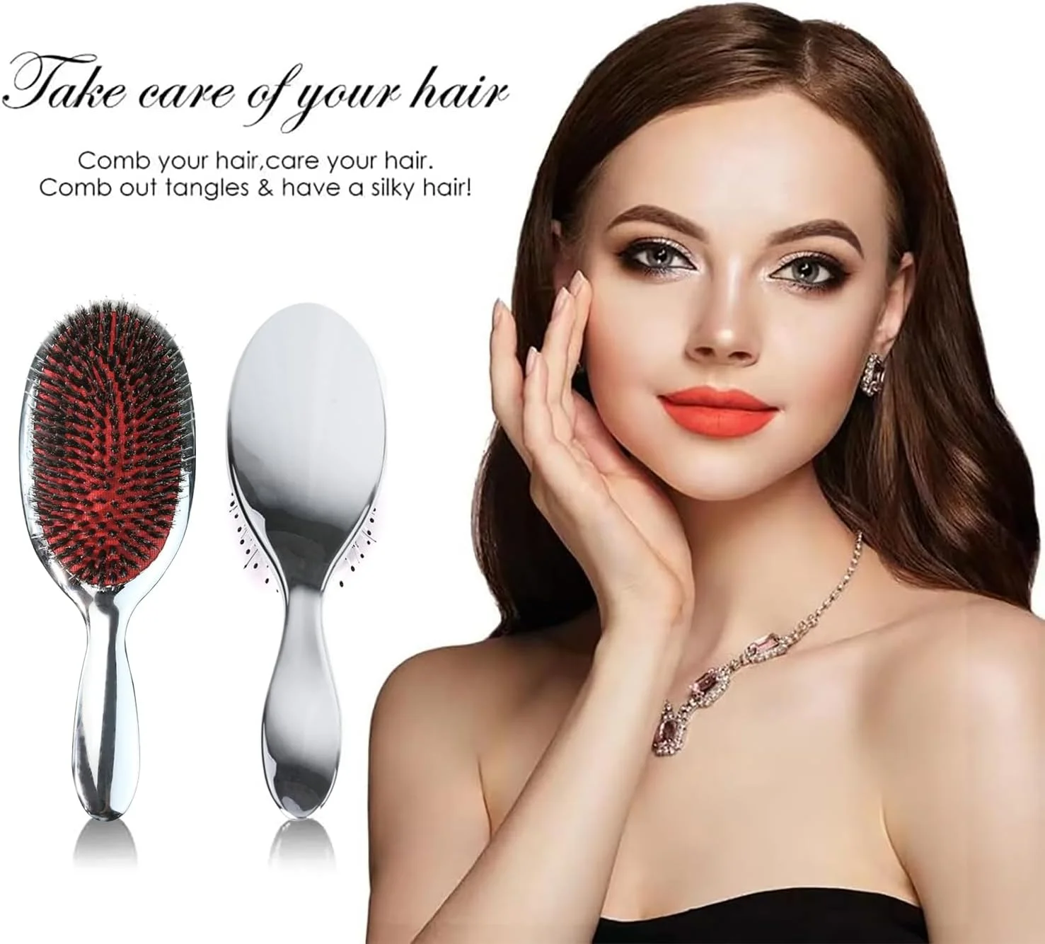 Lonimia Hair Brush, Hair Brushes for Women men Kid & Nylon Brush for Wet/Dry Hair Smoothing Massaging Detangling, Everyday Brush Enhance Shine & Health (Silver)