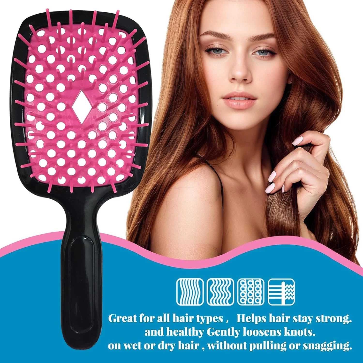 برس باز کننده گره مو مکس مانا سکرت، برس باز کننده گره، شانه فر کننده ماساژ برای زنان، مردان، دختران و کودکان برای موهای طبیعی فر، خیس، خشک، ضخیم، صاف و بلند (مشکی قرمز)