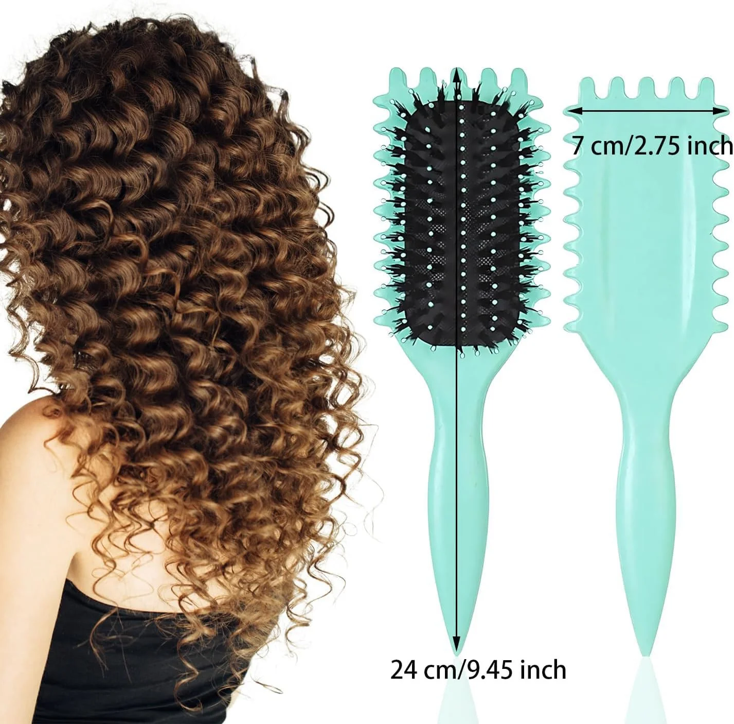 برس حالت دهنده فر Lonimia برای موهای فر، شانه کردن و حالت دادن به موهای مردانه و زنانه، کاهش کشیدگی و جدا شدن فر (سبز)