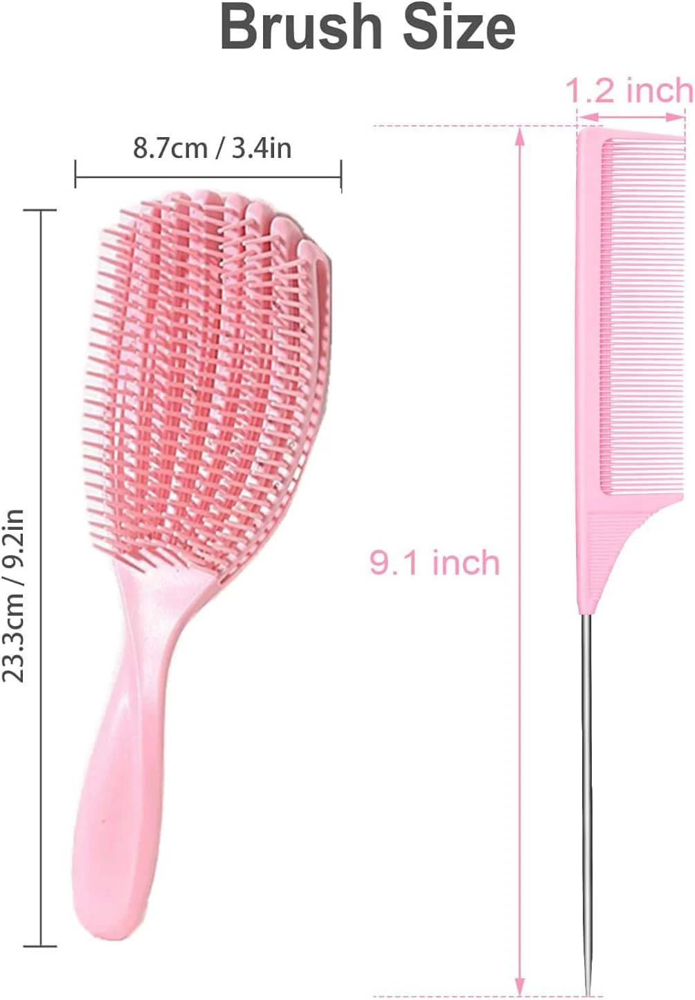 ست 2 عددی شانه دم موشی و برس فر کننده Lilitang برای موهای خیس و خشک، شانه کردن آسان فرها، موهای صاف، کاهش شکستگی، از بین بردن گره ها، شانه کردن بدون درد، برس فر کننده برای مردان و زنان (صورتی)