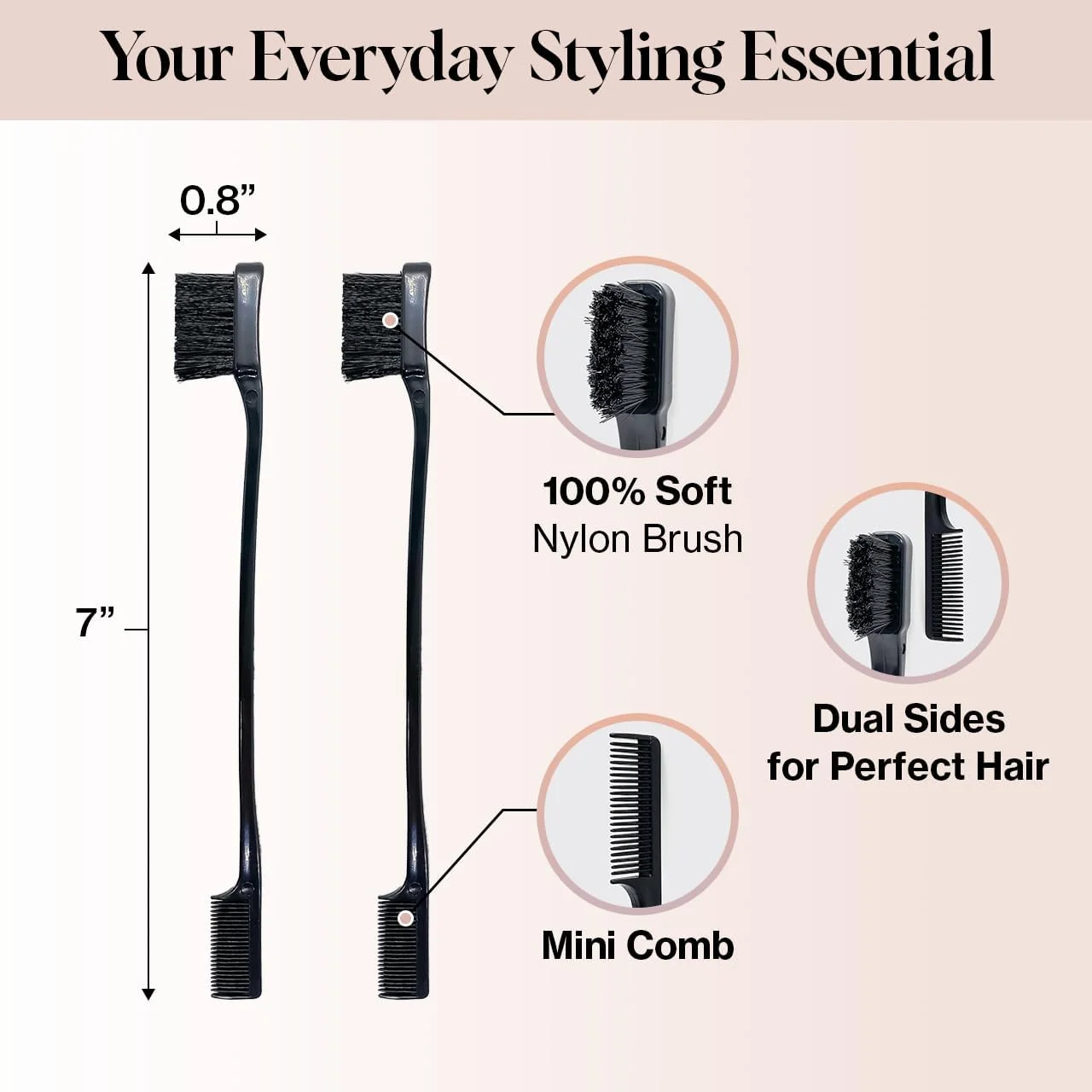 ست برس دو طرفه حالت دهنده مو و شانه پوش دهنده مو کیچ پرو، برس کنترل لبه 2 در 1، بسته 2 عددی (رژگونه)