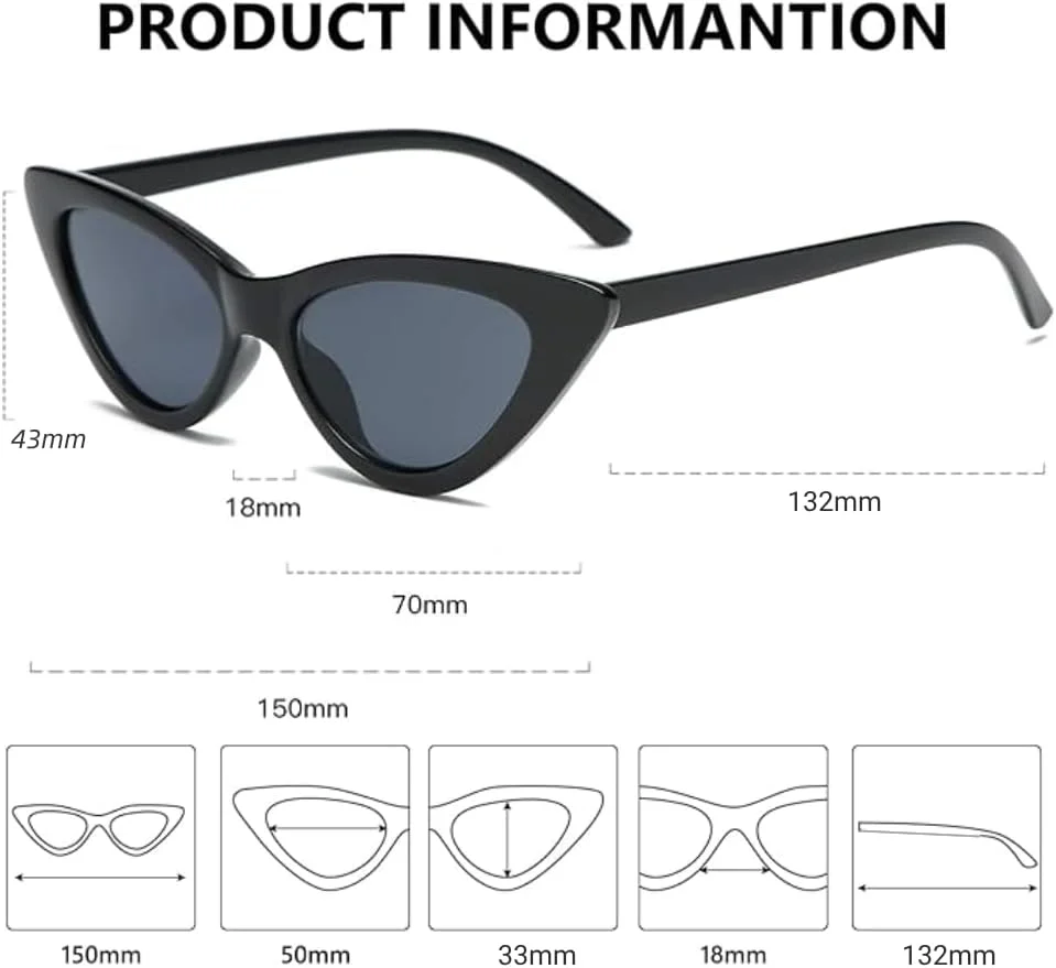 عینک آفتابی چشم گربه ای YooThink زنانه، عینک های قدیمی با فریم پلاستیکی