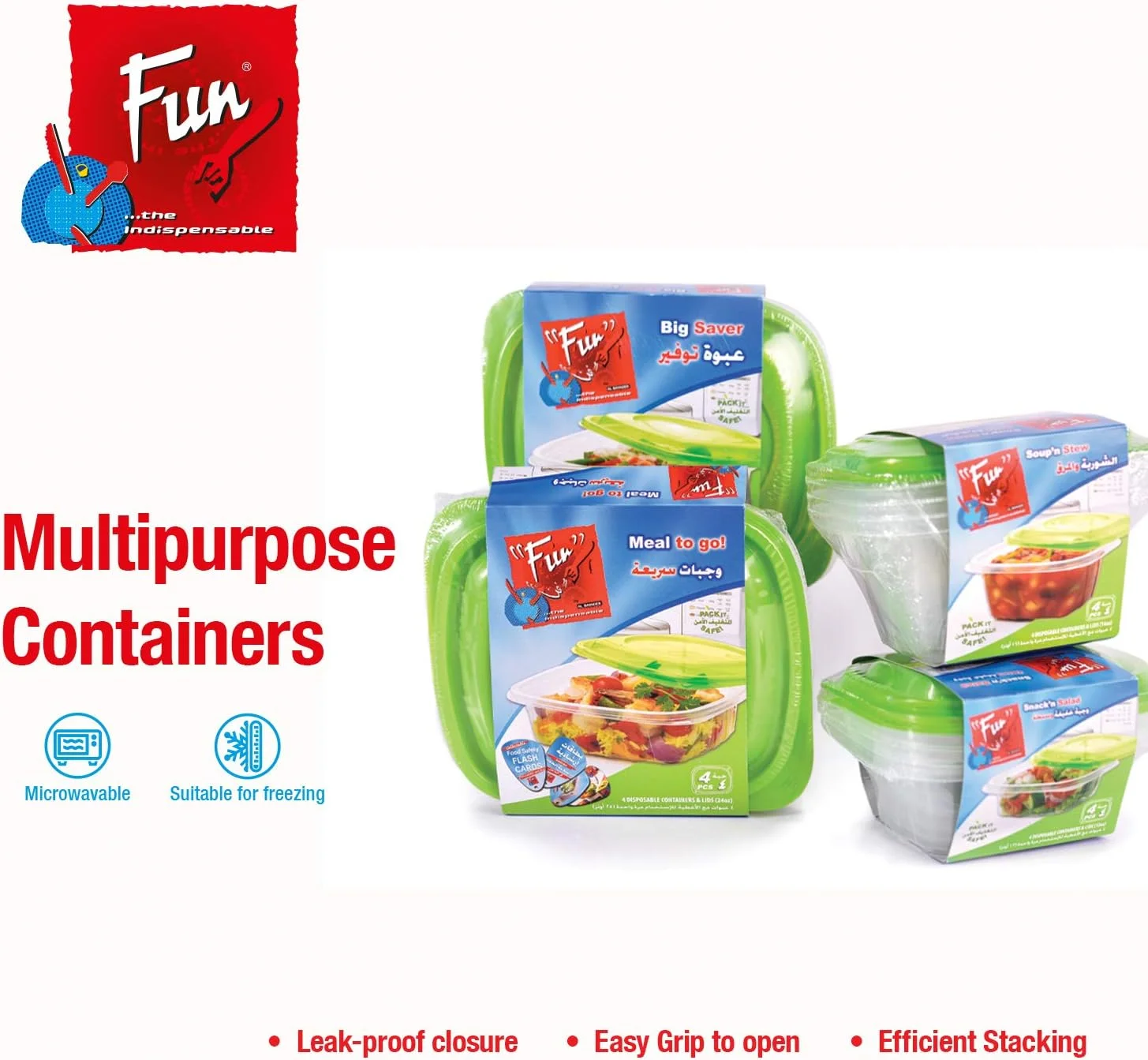 Fun Indispensable Disposable Multipurpose Plastic Food Container Set With Lid/Meal Prep - Pack Of 4-16Oz