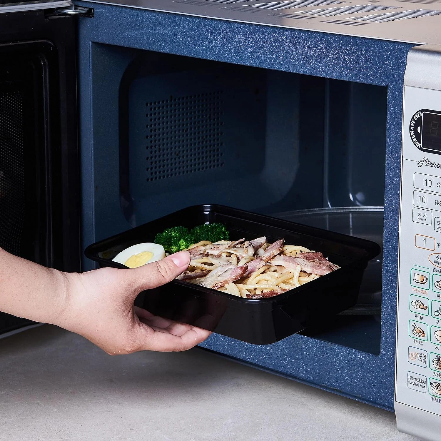 ظروف نگهداری غذا جالاکسینگ، 32 اونس، 50 عددی، پلاستیکی، مناسب آماده سازی غذا، دارای درب، یک قسمتی، قابل استفاده مجدد، جعبه ناهار بیرون بر، مشکی، بسیار بزرگ و ضخیم، قابل استفاده در مایکروویو، فریزر و ماشین ظرفشویی، فاقد BPA، قابل چیدن