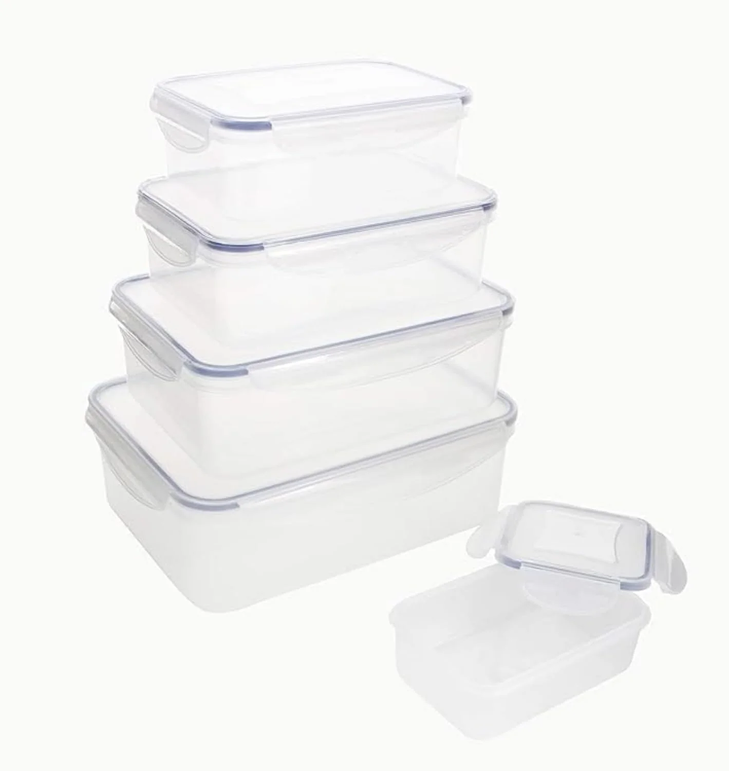 ست 5 تایی ظروف نگهداری غذای پلاستیکی مستطیلی هوم شاپا، جعبه ناهار بزرگ قابل چیدن و تودرتو با درب قفل دار، قابل استفاده مجدد، ضد نشت، فاقد BPA، قابل شستشو در ماشین ظرفشویی، قابل استفاده در فریزر و مایکروویو