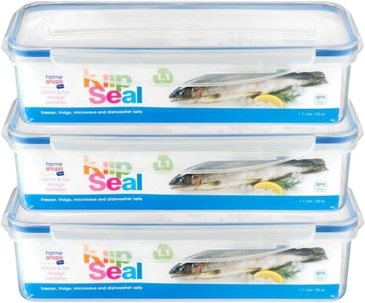 HOMESHOPA Rectangular Bacon Storage Containers, 1.1 Litre Plastic Leakproof Food Storage Container with Lids, BPA Free Stackable & Airtight Food Boxes Microwave & Freezer Dishwasher Safe (3 Pack)