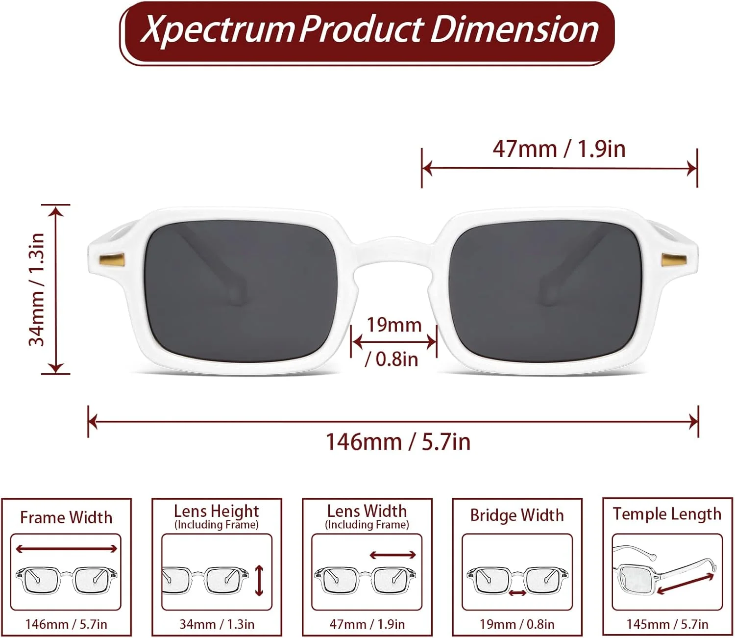 عینک آفتابی مستطیلی کوچک رترو Xpectrum برای مردان و زنان، عینک آفتابی مربعی وینتیج مد روز