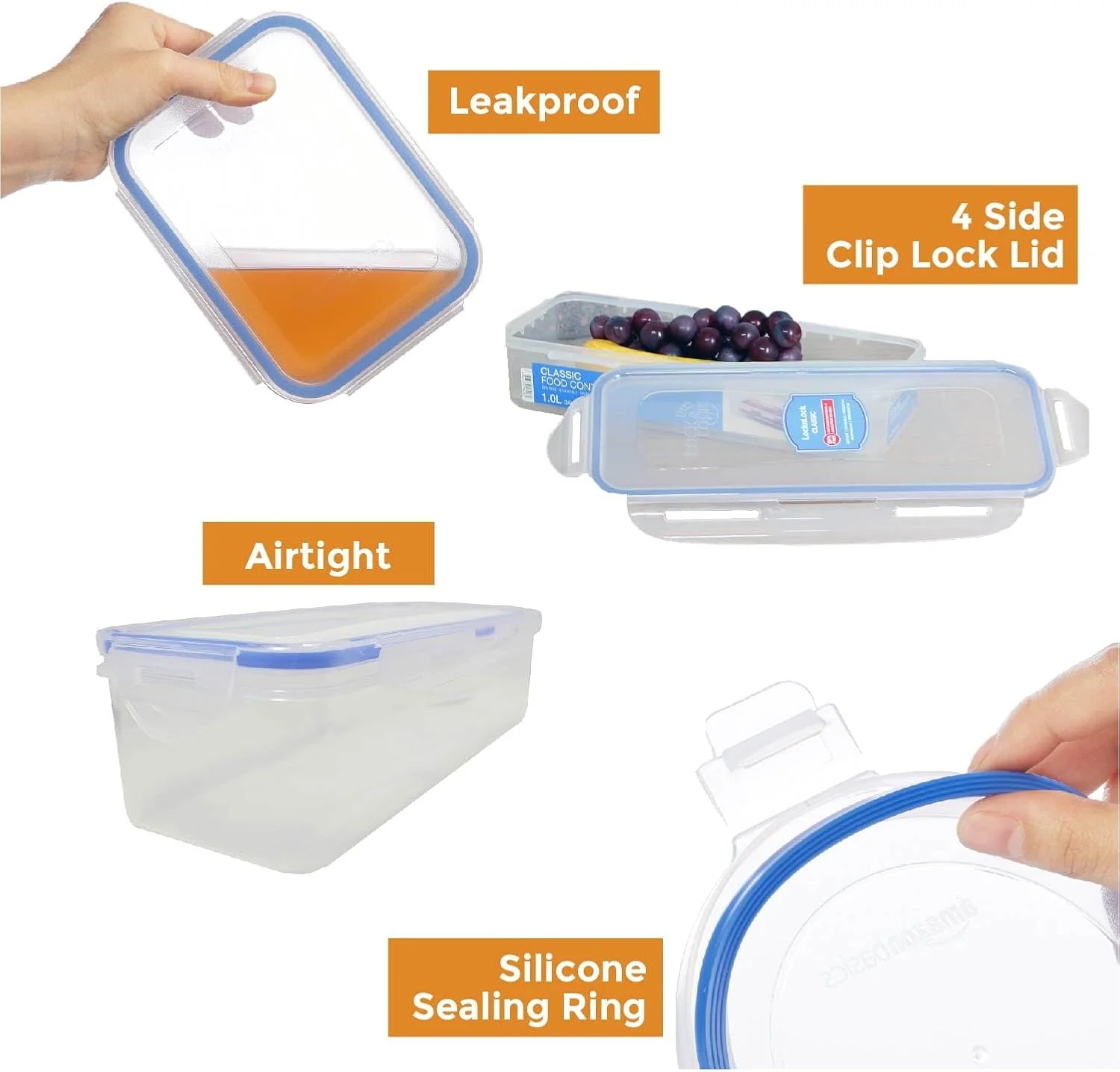 ظروف نگهداری بیکن مستطیلی HOMESHOPA، ظرف نگهداری مواد غذایی پلاستیکی 1.1 لیتری ضد نشت با درب، جعبه های غذای قابل چیدن و بدون هوا، ایمن برای مایکروویو، فریزر و ماشین ظرفشویی (2 عدد)