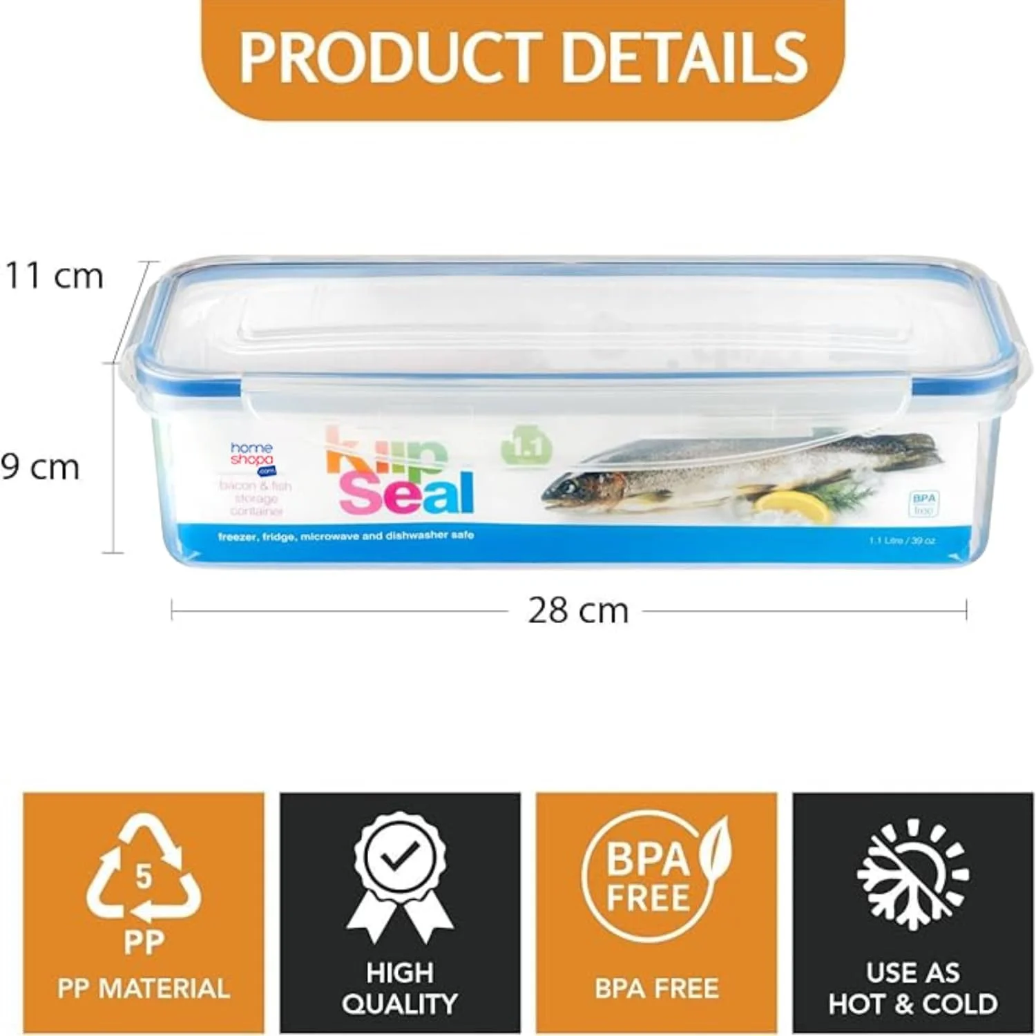 HOMESHOPA Rectangular Bacon Storage Containers, 1.1 Litre Plastic Leakproof Food Storage Container with Lids, BPA Free Stackable & Airtight Food Boxes Microwave & Freezer Dishwasher Safe (3 Pack)