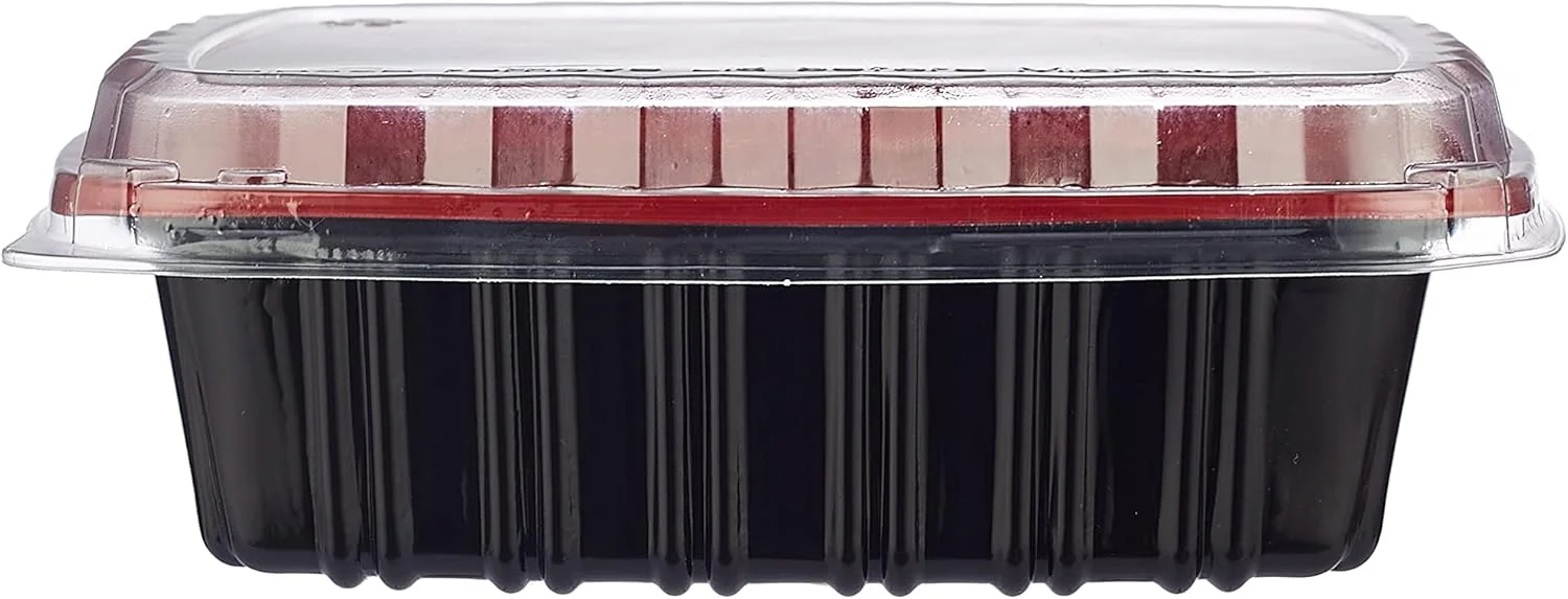 ظرف غذای یکبار مصرف هات پک با پایه قرمز و مشکی، ظرف آماده سازی غذا 650 میلی لیتر همراه با درب، 5 عدد