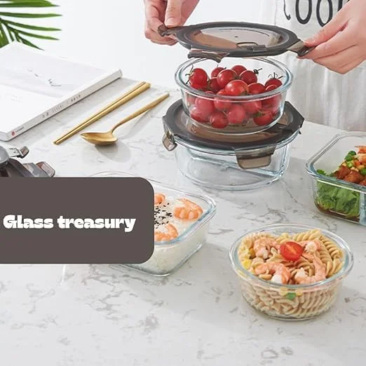 ظروف نگهداری مواد غذایی شیشه ای هلو کوکی، مجموعه 8 عددی با درب قهوه ای تیره، 4 عدد 1.04 لیتری و 4 عدد 620 میلی لیتری، مناسب برای مایکروویو و فر