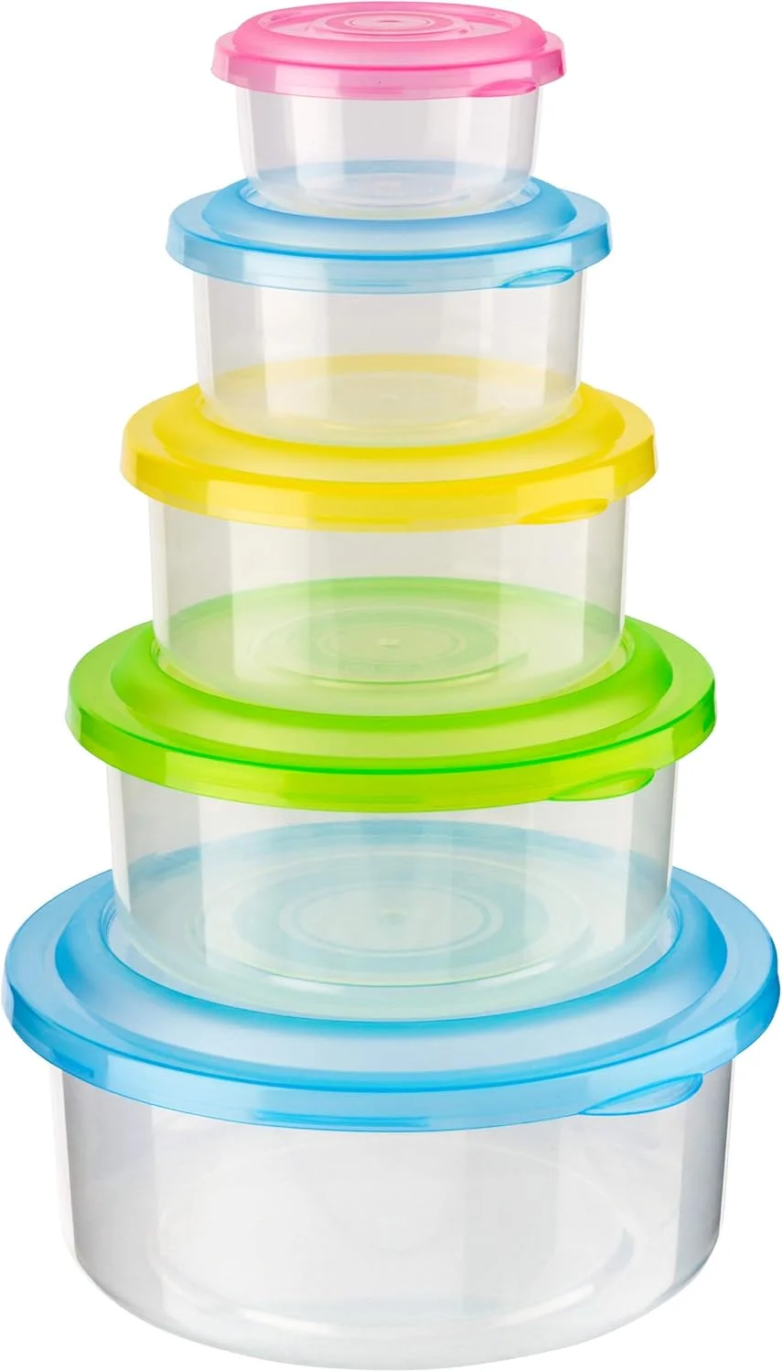 ظرف نگهداری مواد غذایی Homeshopa، ست 5 تایی ظروف گرد پلاستیکی قابل استفاده مجدد با درب، ظروف آشپزخانه ضد هوا و قابل چیدن، جعبه های ایمن برای مایکروویو، فریزر و ماشین ظرفشویی