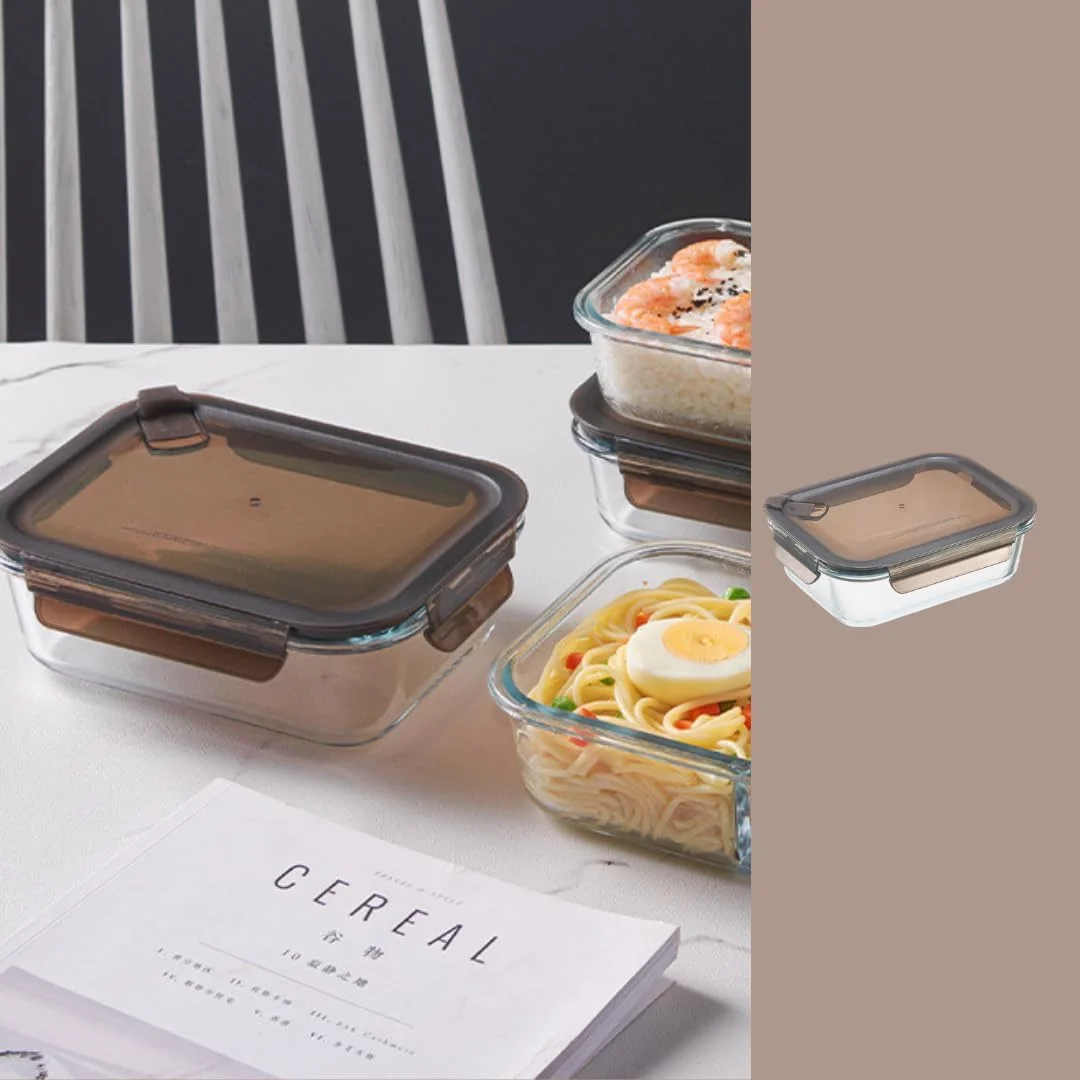 ظروف نگهداری مواد غذایی شیشه ای هلو کوکی، مجموعه 8 عددی با درب قهوه ای تیره، 4 عدد 1.04 لیتری و 4 عدد 620 میلی لیتری، مناسب برای مایکروویو و فر