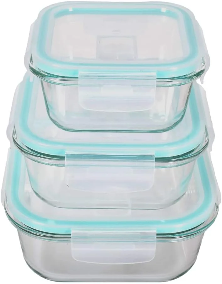 ست ظروف نگهداری غذا شیشه ای HOCHSTE با درب پلاستیکی (ست 3 عددی) - جعبه های آماده سازی غذای سالم با درب های ضد هوا، قابل شستشو در ماشین ظرفشویی، قابل استفاده در فر، مایکروویو و فریزر، رنگ فیروزه ای - مربع ست ظروف نگهداری غذا شیشه ای HOCHSTE با درب پلاستیکی (ست 3 عددی) - جعبه های آماده سازی غذای سالم با درب های ضد هوا، قابل شستشو در ماشین ظرفشویی، قابل استفاده در فر، مایکروویو و فریزر، رنگ فیروزه ای - مربع