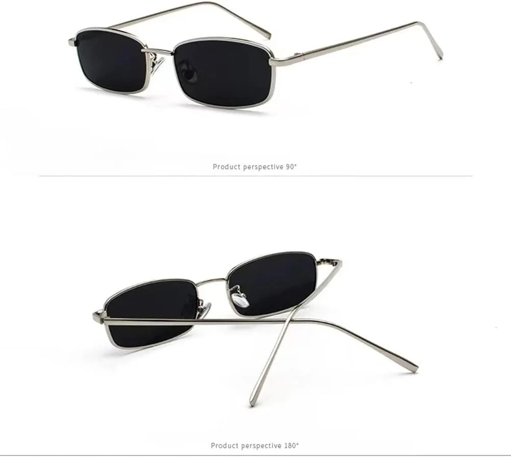 عینک آفتابی مستطیلی کلاسیک WDZAYXC، فریم فلزی باریک رترو، عینک مستطیلی رنگی وینتیج