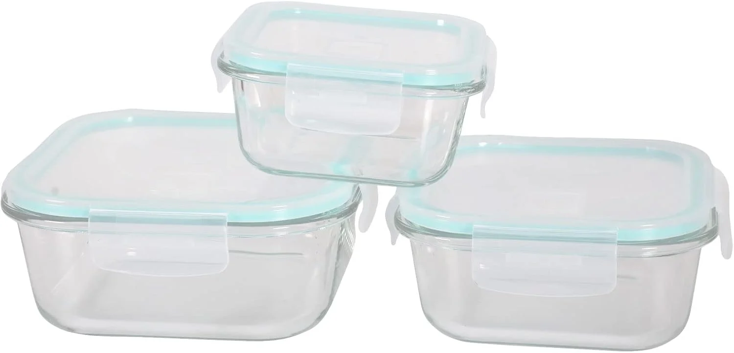 ست ظروف نگهداری غذا شیشه ای HOCHSTE با درب پلاستیکی (ست 3 عددی) - جعبه های آماده سازی غذای سالم با درب های ضد هوا، قابل شستشو در ماشین ظرفشویی، قابل استفاده در فر، مایکروویو و فریزر، رنگ فیروزه ای - مربع ست ظروف نگهداری غذا شیشه ای HOCHSTE با درب پلاستیکی (ست 3 عددی) - جعبه های آماده سازی غذای سالم با درب های ضد هوا، قابل شستشو در ماشین ظرفشویی، قابل استفاده در فر، مایکروویو و فریزر، رنگ فیروزه ای - مربع