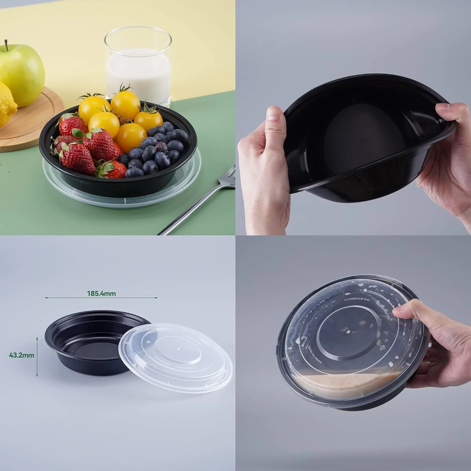 ظروف آماده سازی غذا Halapack، بسته 6 عددی، ظروف نگهداری مواد غذایی پلاستیکی 25 اونسی با درب، ظروف یکبار مصرف گرد بیرون بر، جعبه ناهار قابل استفاده مجدد برای سوپ و سالاد، ایمن برای مایکروویو و فریزر