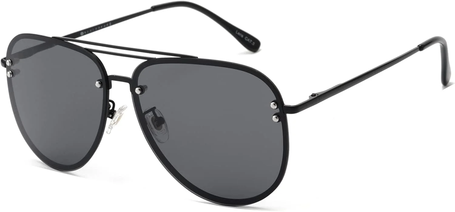 عینک آفتابی خلبانی بزرگ بدون فریم زنانه VIVIENFANG، لنز PC پلاریزه محافظ UV مدل VF2203