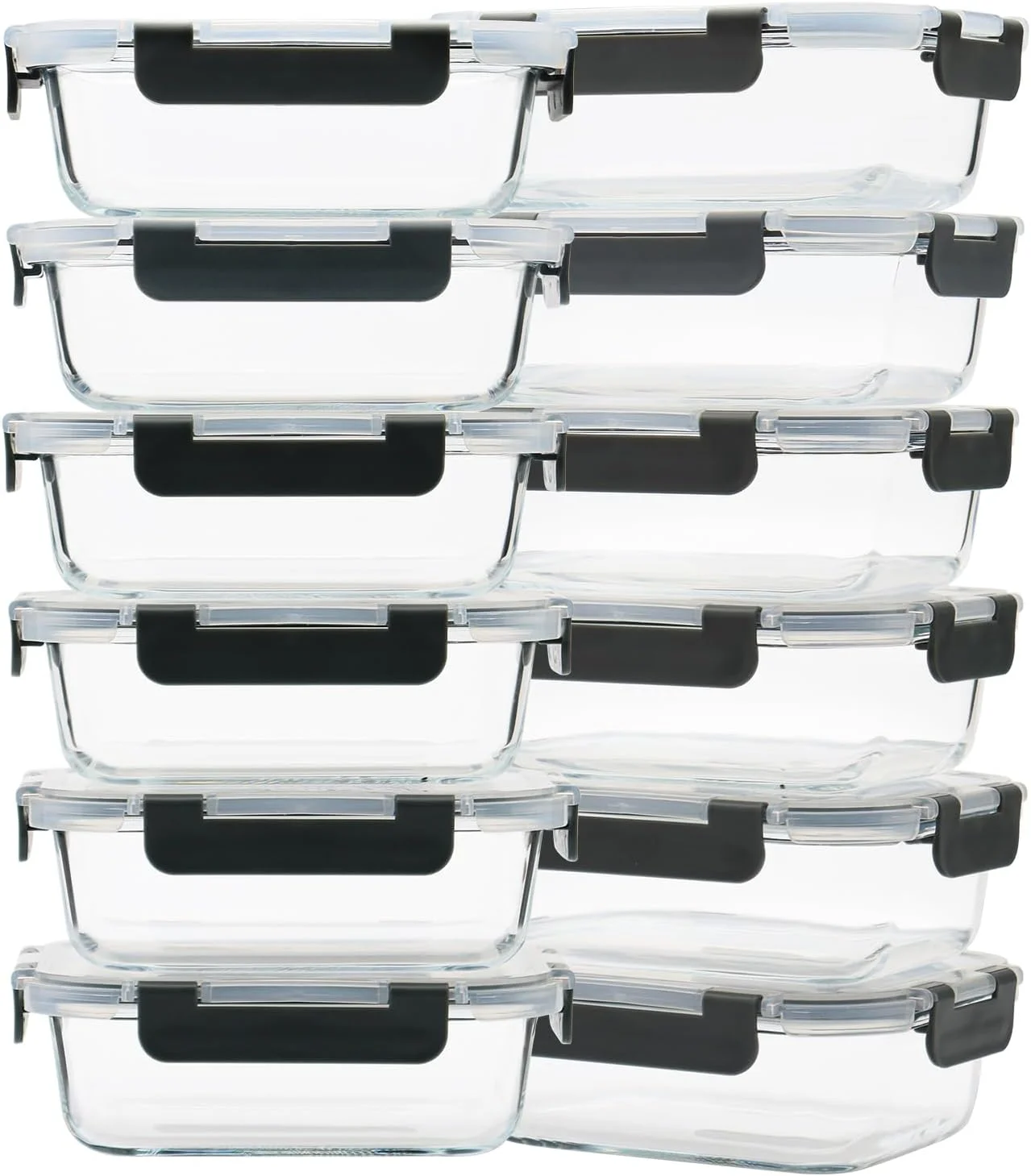 ظروف آماده سازی غذا شیشه ای گالفین، بسته 12 عددی، 650 میلی لیتری، ظروف نگهداری مواد غذایی با درب، ضد هوا، ضد نشت، قابل استفاده از فریزر تا مایکروویو - ست خاکستری