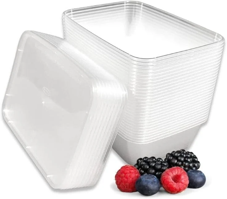 Goldfin Clear Food Storage Containers with Lids, 1000 ML, Clear Microwave Containers - Takeaway Food Plastic Containers Microwave Freezer Safe (Pack Of 100)
