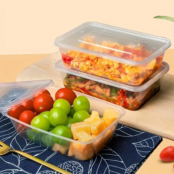 Goldfin Clear Food Storage Containers with Lids, 1000 ML, Clear Microwave Containers - Takeaway Food Plastic Containers Microwave Freezer Safe (Pack Of 100)