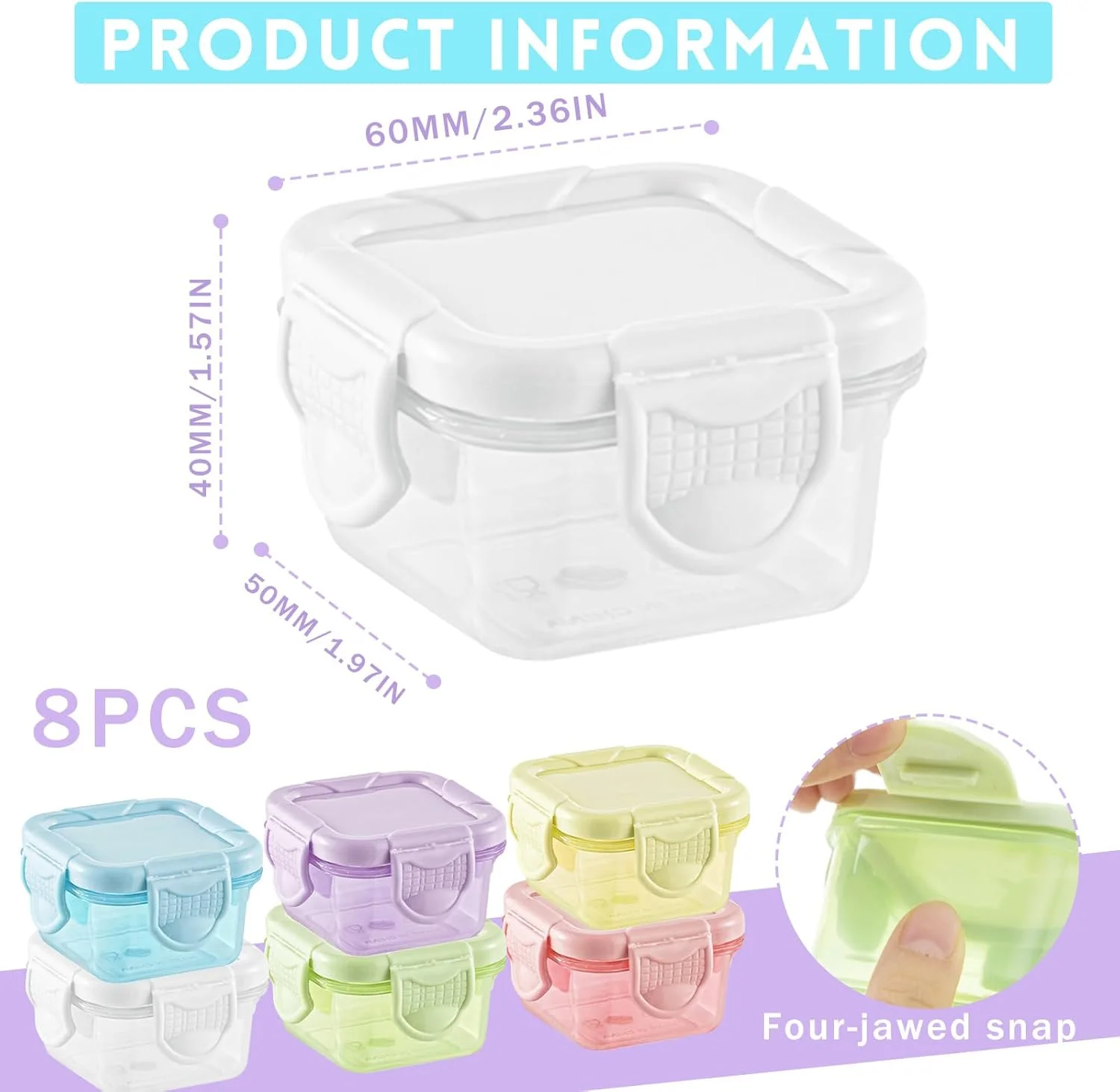 ظروف نگهداری غذا GMMG با درب، 6 عدد، 60 میلی لیتر، ظرف سس سالاد، مینی قوطی، ظرف سس، ست ظروف غذا مناسب مایکروویو و فریزر