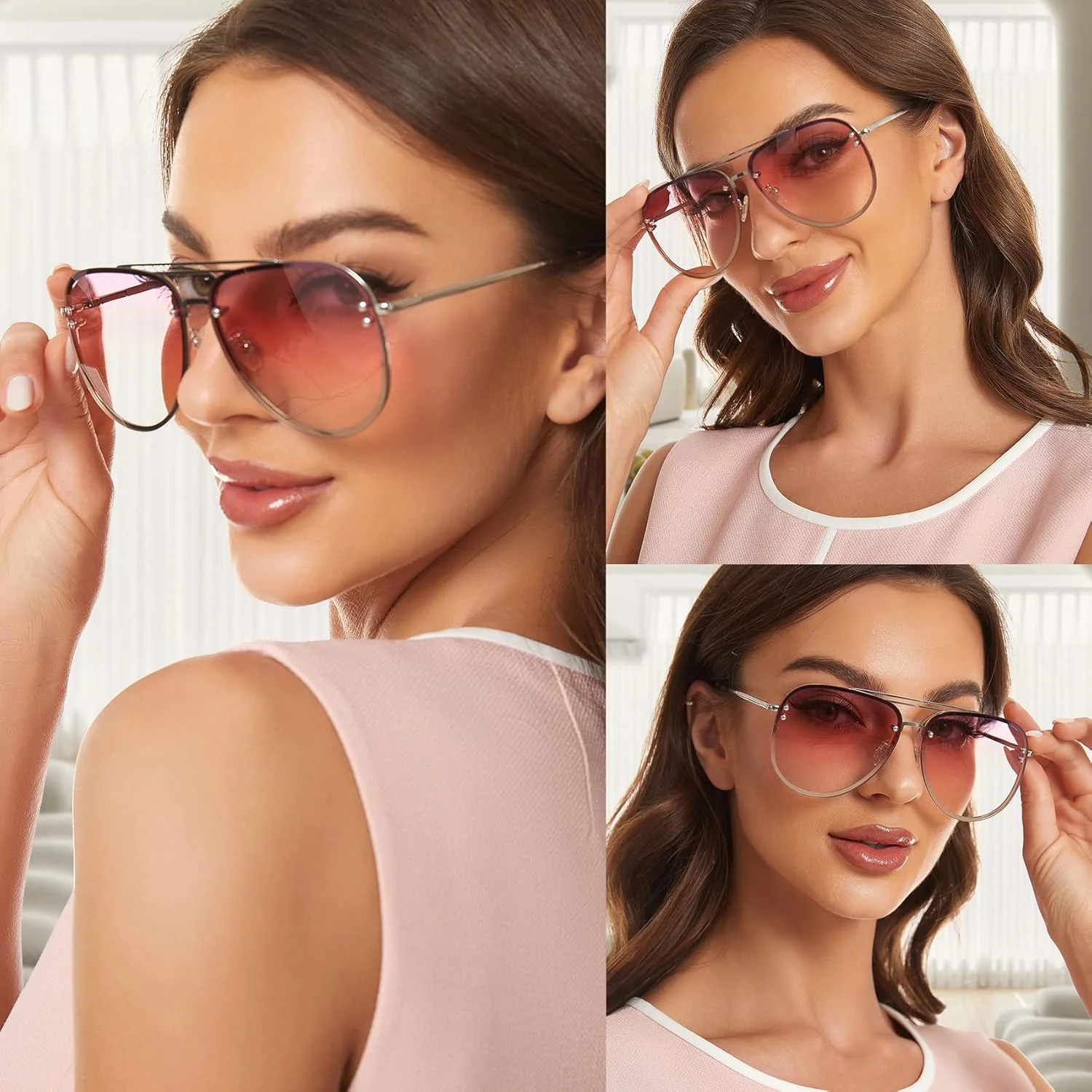 عینک آفتابی خلبانی بزرگ بدون فریم زنانه VIVIENFANG، لنز PC پلاریزه محافظ UV مدل VF2203