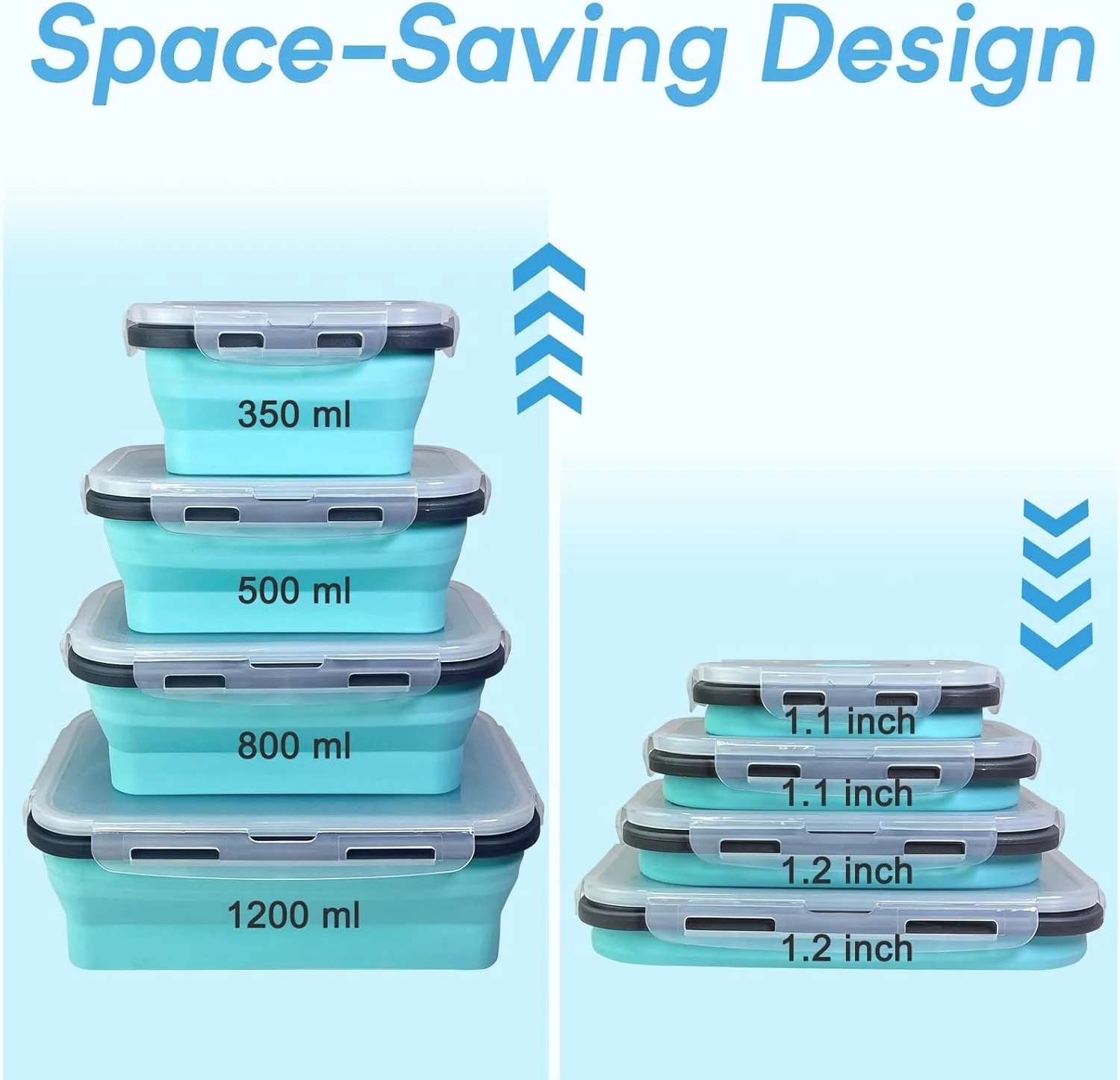 ظروف نگهداری غذای تاشو Guyuyii - بسته 4 عددی ظروف سیلیکونی با درب و دریچه هوا - قابل استفاده در مایکروویو، فریزر و ماشین ظرفشویی - ایده آل برای خانه، کمپینگ و ماجراجویی های RV