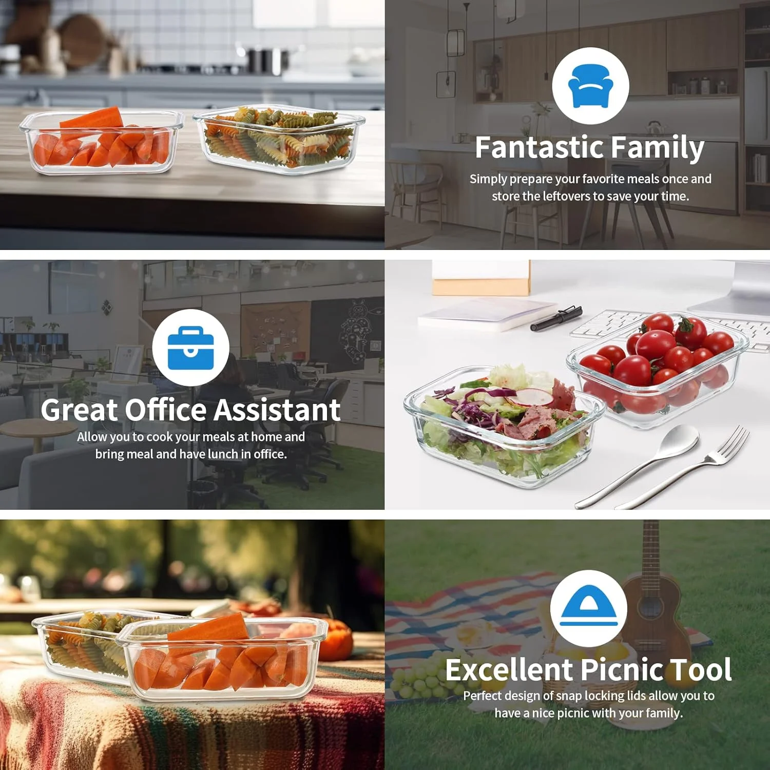 ظروف نگهداری غذای شیشه ای کوچک گالفین 24 تکه با درب های محکم، ست ظروف آماده سازی غذا 1.5 فنجانی، قابل استفاده در مایکروویو و ماشین ظرفشویی، ضد نشت، بدون BPA، خاکستری