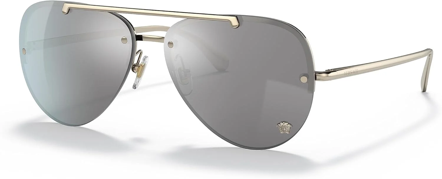 عینک آفتابی زنانه ورساچه مدل VE2231 - (12526G) طلایی کم رنگ/نقره ای آینه ای خاکستری روشن - 60 میلی متر