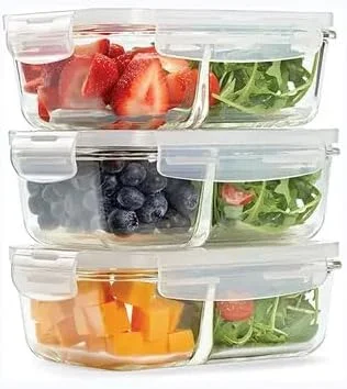 ظروف نگهداری غذای شیشه ای عمومی، ظرف غذای درب دار 1000 میلی لیتری × 3 عدد، مناسب برای مایکروویو و فریزر