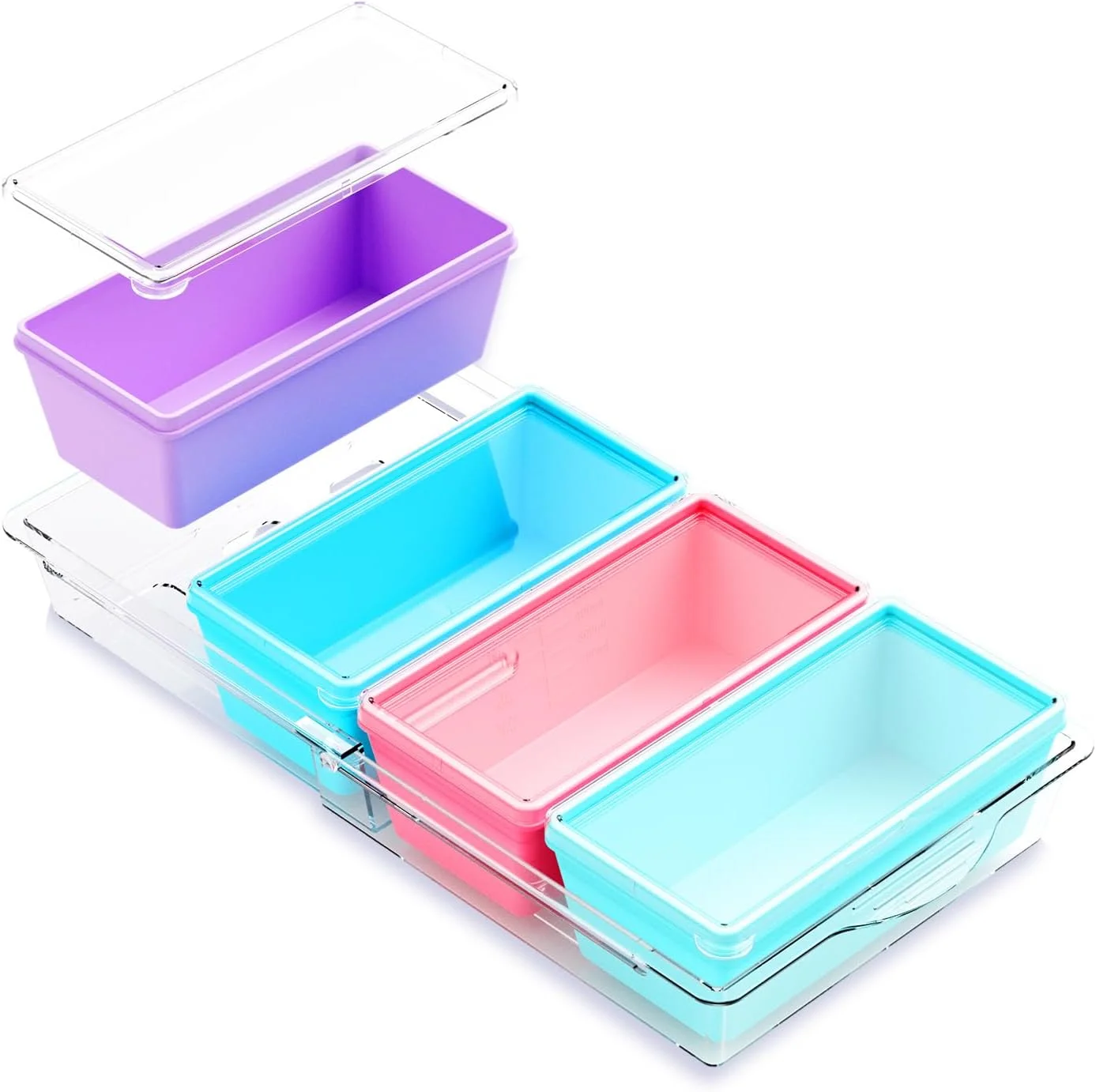 قالب های سیلیکونی فریزر بدون BPA Gemice با پایه، بسته 4 عددی قالب های جداگانه 2 پیمانه سوپ با درب برای نگهداری مواد غذایی، قابل استفاده در فر و ماشین ظرفشویی، ظروف سیلیکونی فریزر برای آماده سازی غذا