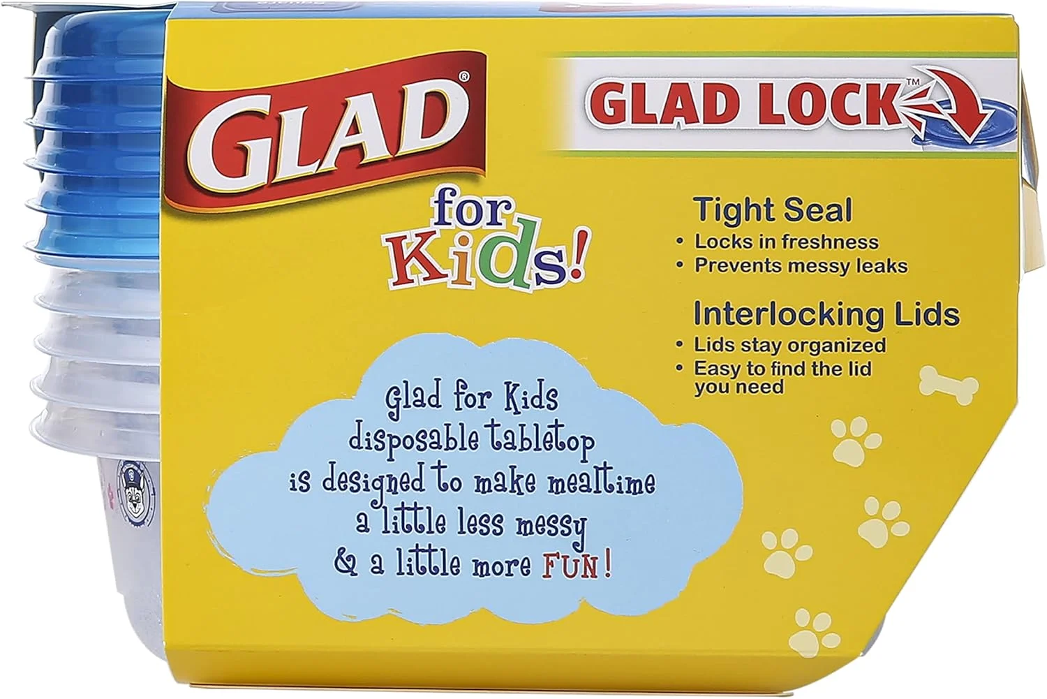 ظروف نگهداری غذای مربعی متوسط GladWare طرح سگ های نگهبان برای کودکان به همراه درب | ظروف غذای کودک 740 میلی لیتری با طرح سگ های نگهبان، مجموعه 5 عددی | ظروف نگهداری مواد غذایی با درب محکم