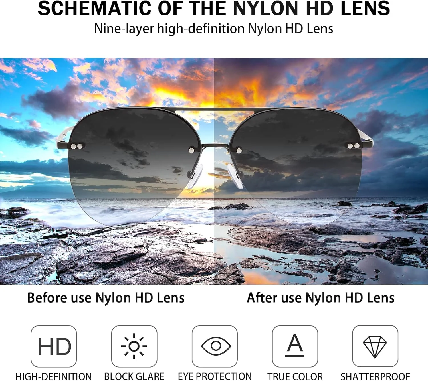 عینک آفتابی خلبانی بدون فریم رترو زنانه مردانه کلاسیک محافظت UV400 لنز گرادیان