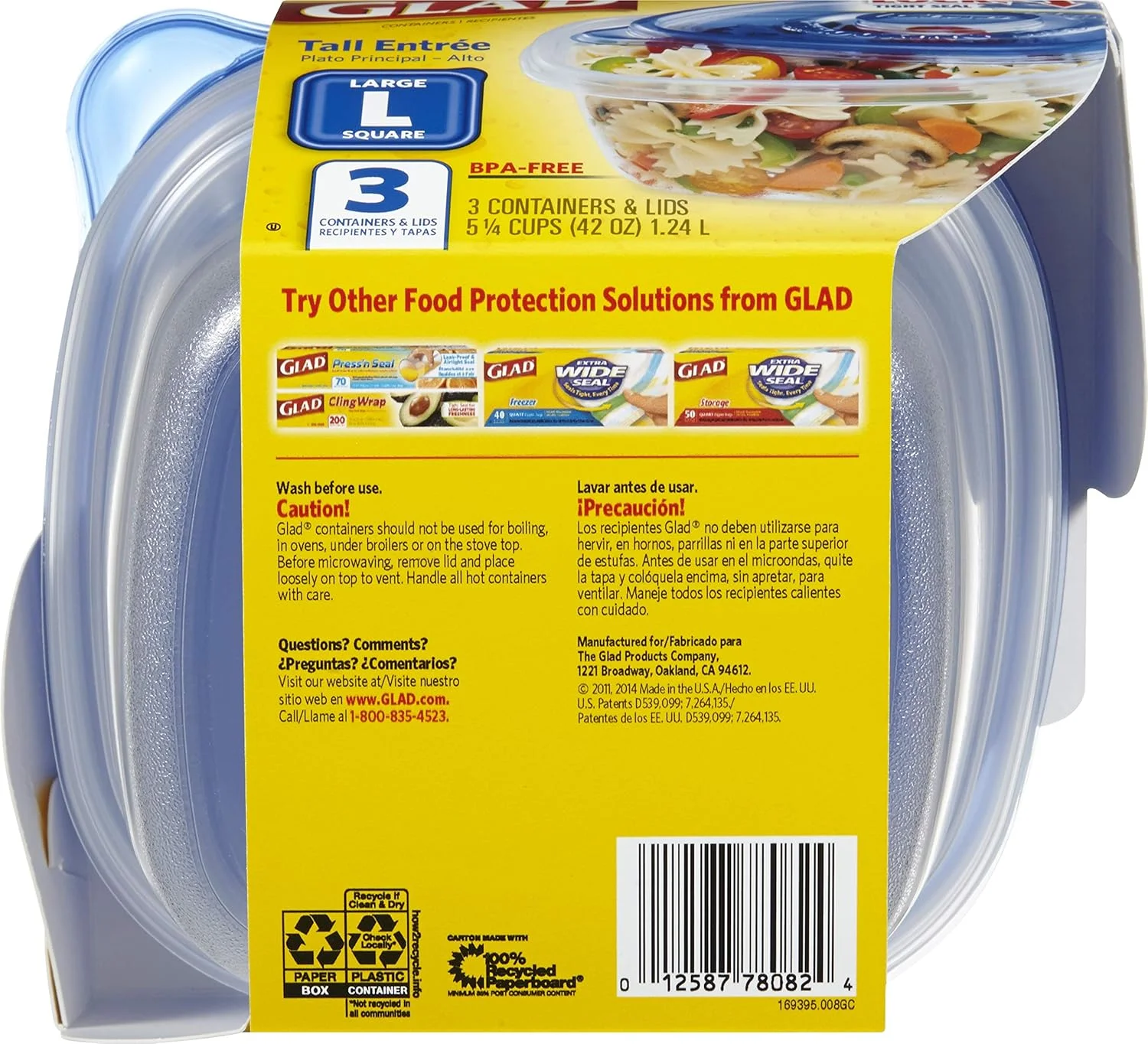 ظروف نگهداری غذای بلند گلاد ور | ظروف مربعی بزرگ برای نگهداری غذا تا 1242 میلی لیتر، 3 عدد | ظروف نگهداری غذای بزرگ، قوی و محکم