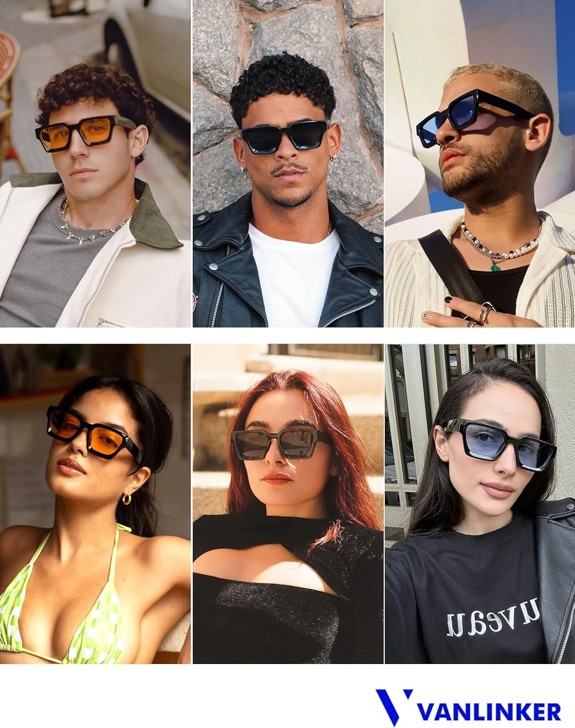 عینک آفتابی مربعی ضخیم VANLINKER مردانه زنانه، سایه های مستطیلی بزرگ یکپارچهسازی با سیستمعامل، محافظت UV400 مدل VL9731