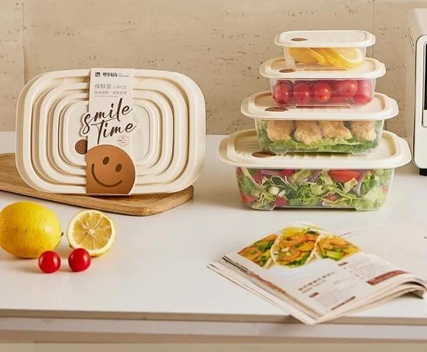 ظروف نگهداری مواد غذایی GEEKHOM، ظروف نگهداری با درب، ست 4 عددی، سازمان دهنده‌های آشپزخانه قابل چیدن و ضد هوا، ظروف غذا، قابل استفاده در مایکروویو و فریزر برای نگهداری، آشپزخانه، مستطیلی