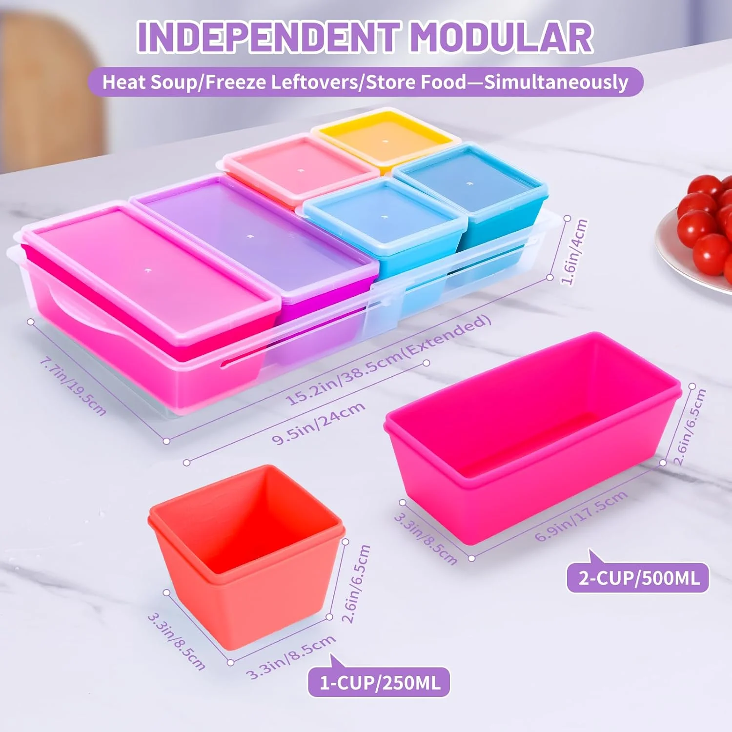 قالب‌های سیلیکونی فریزر بدون BPA Gemice با پایه، بسته‌ 6 عددی تک پیمانه‌ای و دو پیمانه‌ای برای سوپ، سینی فریزر با درب برای نگهداری مواد غذایی، قابل شستشو در ماشین ظرفشویی، ظروف سیلیکونی فریزر برای آماده‌سازی غذا