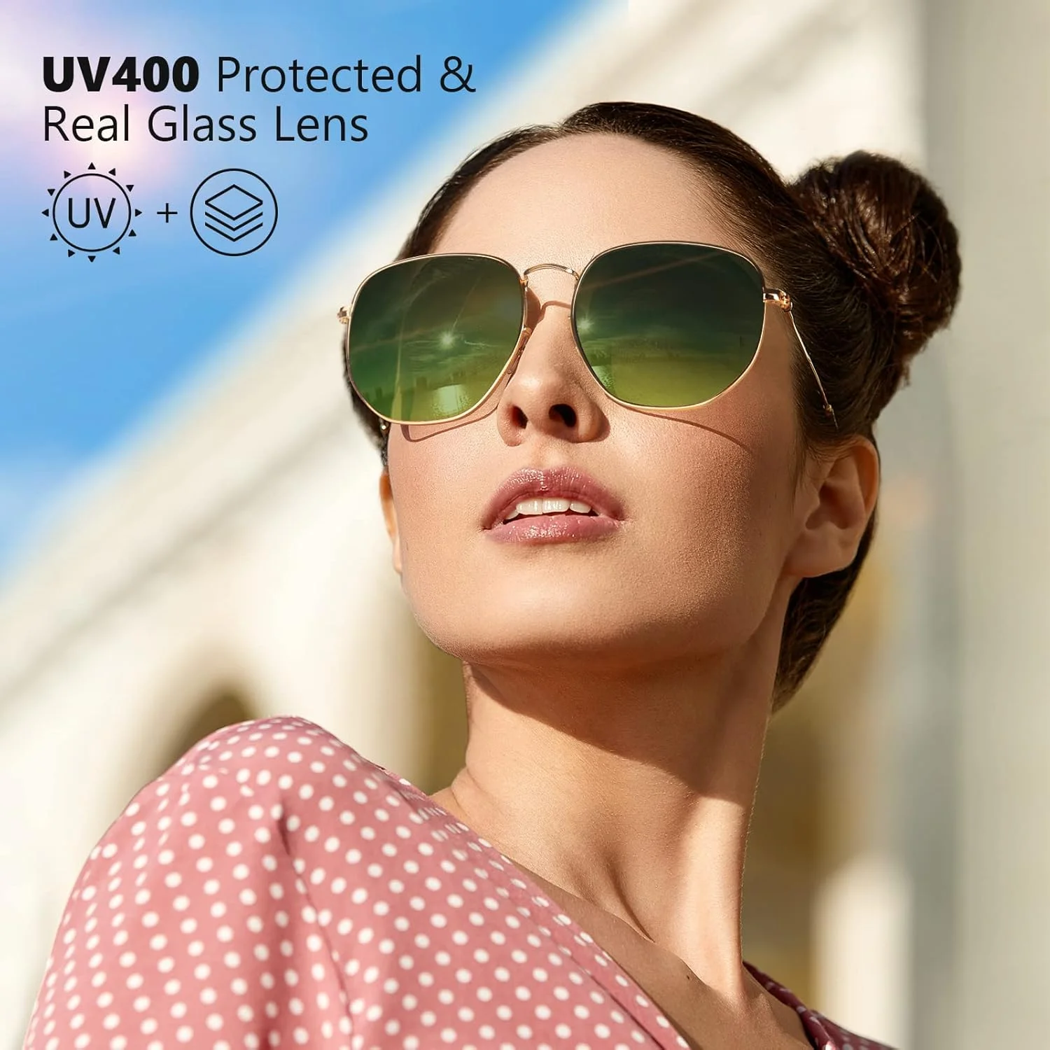 عینک آفتابی والنسول، فریم فلزی، لنز شیشه ای تخت شش ضلعی، محافظت UV400 برای رانندگی، ماهیگیری، پیاده روی، گلف، عینک آفتابی ورزشی در فضای باز برای مردان و زنان