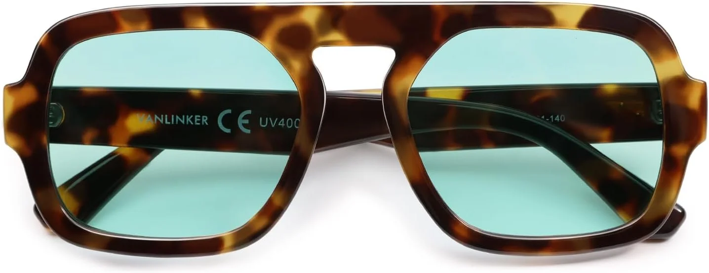 عینک آفتابی خلبانی مربعی رترو VANLINKER برای زنان و مردان، مدل VL9826، سبک وینتیج دهه 70، مستطیلی تخت و مد روز