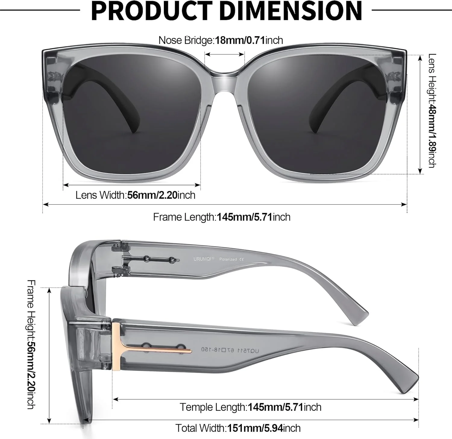 عینک آفتابی URUMQI مناسب برای استفاده روی عینک طبی، پلاریزه با محافظت 100% در برابر اشعه UV، عینک آفتابی دورپیچ برای رانندگی آقایان و بانوان