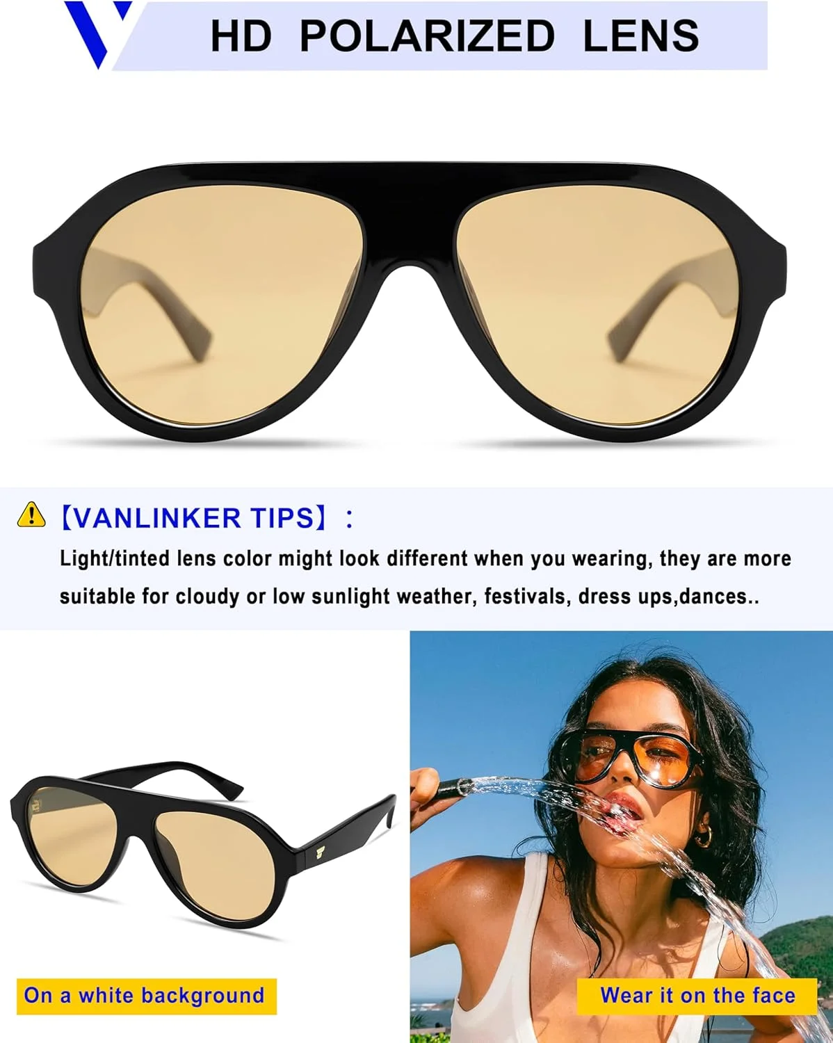 عینک آفتابی خلبانی رترو VANLINKER، پلاریزه، مناسب آقایان و بانوان، فریم پلاستیکی شیک و قدیمی دهه 70، مدل VL9750 عینک آفتابی خلبانی رترو VANLINKER، پلاریزه، مناسب آقایان و بانوان، فریم پلاستیکی شیک و قدیمی دهه 70، مدل VL9750