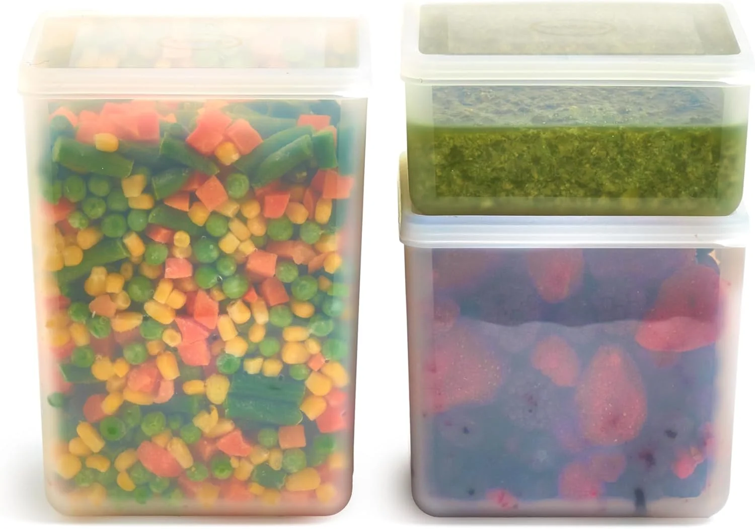 ظروف فریزری W&P - ست 3 عددی | با ظروف غذای منجمد مرتب و قابل چیدمان، فریزر خود را مرتب کنید | 470ml، 1.1 لیتر، 1.8 لیتر | ایمن برای فریزر، فاقد BPA، قابل شستشو در ماشین ظرفشویی، ایمن برای مایکروویو